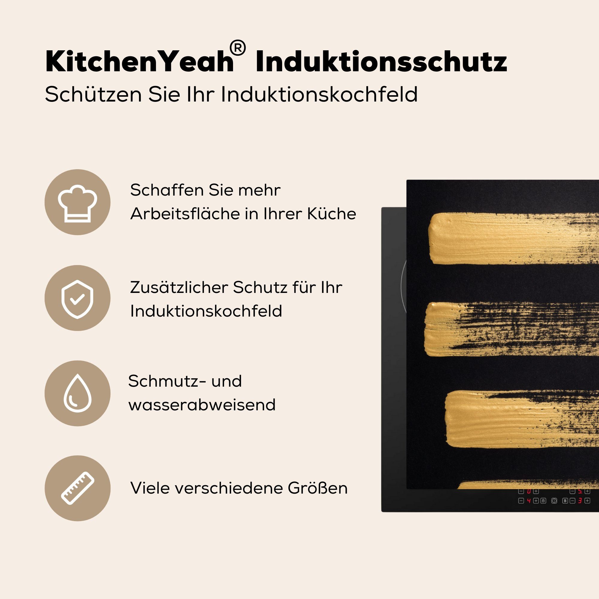 Ceranfeldabdeckung auf 59x52 küche, Muster Hintergrund, tlg), Vinyl, Herdblende-/Abdeckplatte die cm, für schwarzem aus goldener Induktionsmatte MuchoWow Farbe (1