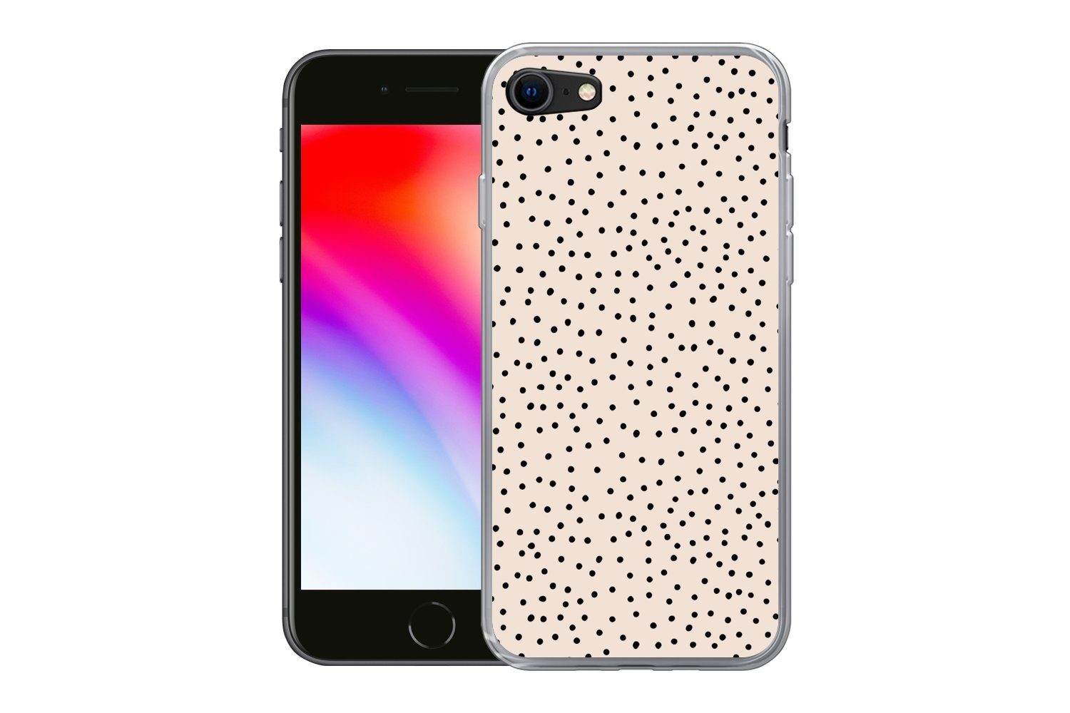 MuchoWow Handyhülle für Apple iPhone 8 Polka dot - Beige - Schwarz, Smartphone-Bumper, Print, Handy Schutzhülle Dünn