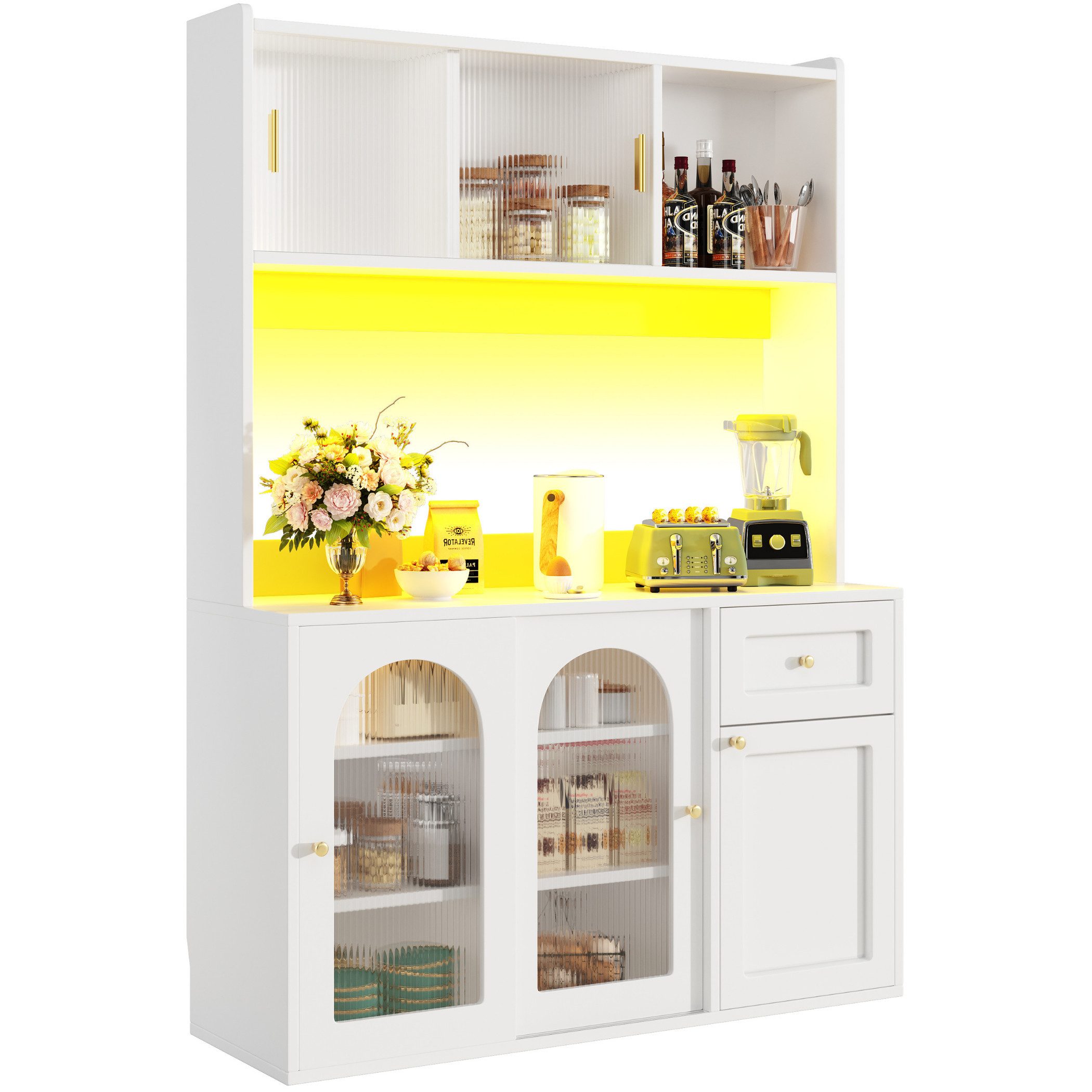 SeedWave Buffet Küchenschrank Mehrzweckschrank mit LED-Beleuchtung, Glas-Sc günstig online kaufen