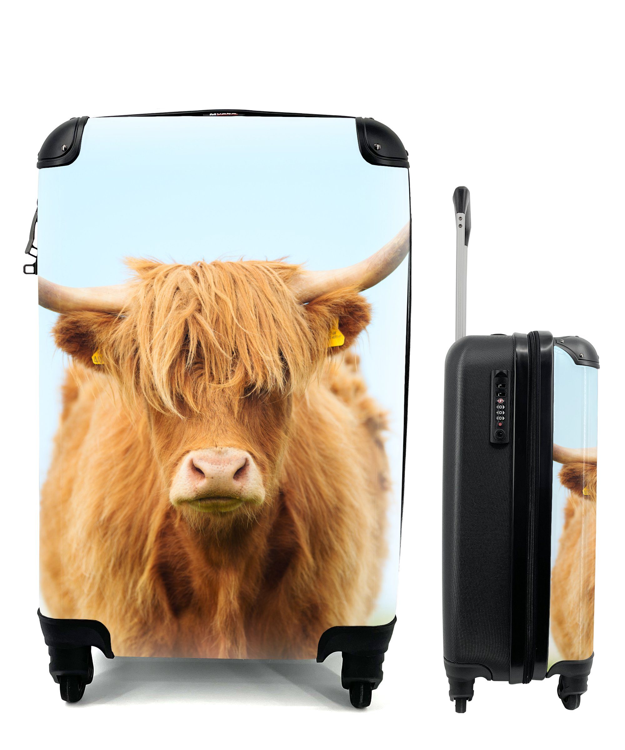 MuchoWow Handgepäckkoffer Schottischer Ferien, Trolley, Highlander Gras, Handgepäck Haare Reisekoffer mit - 4 für rollen, Reisetasche Rollen, 