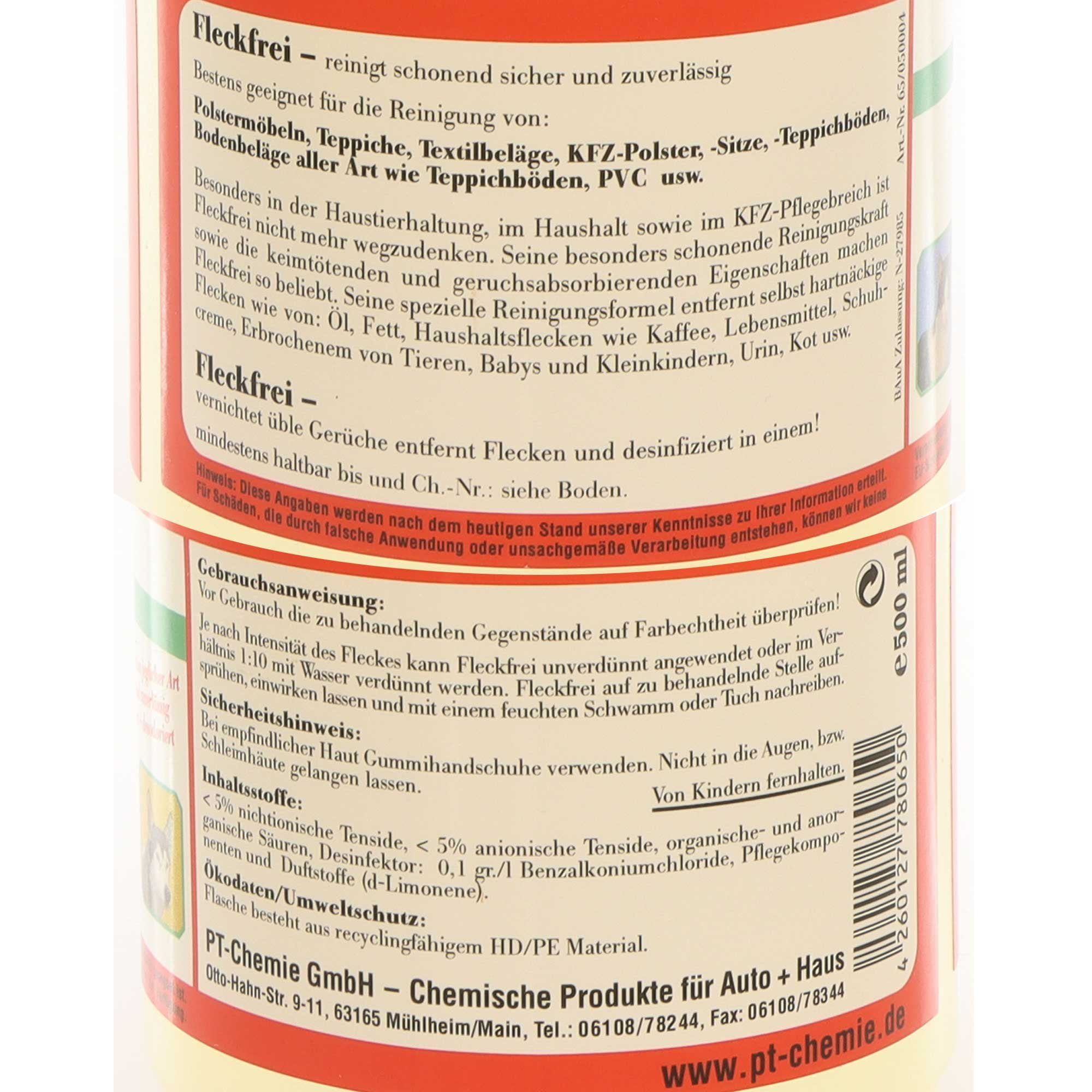 Fleckfrei - entfernt Flecken jeder Art Fleckentferner (Set, [2-St. 2 Flaschen 2x500ml)