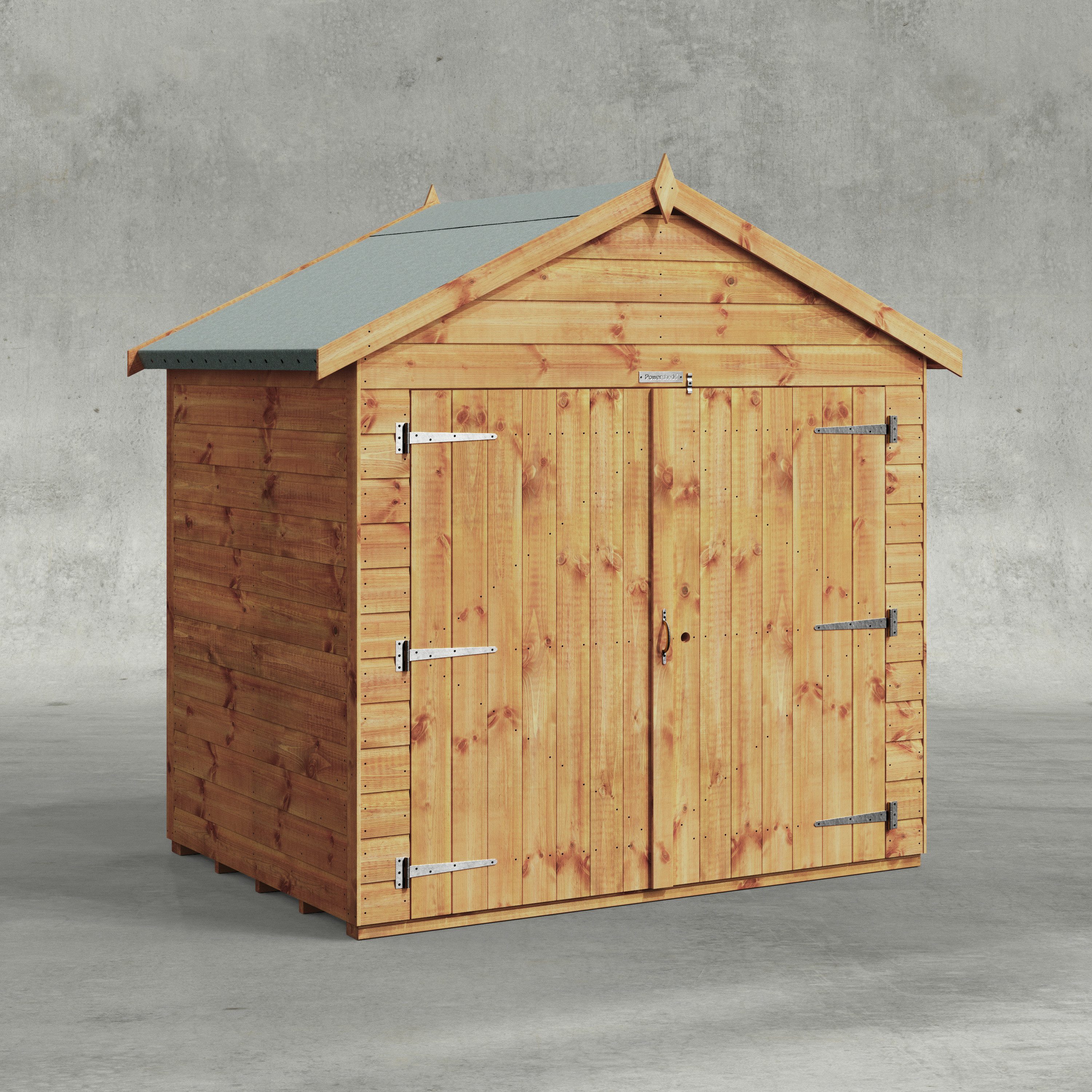 Powersheds Gerätehaus Fahrradschuppen mit Satteldach aus Nut- und Feder Vollholz, BxT: 120x180 cm, (Polyester-verstärkte Dachpappe, gehärtetes Glas, hochwertiges Holz), Hochwertiges Holz