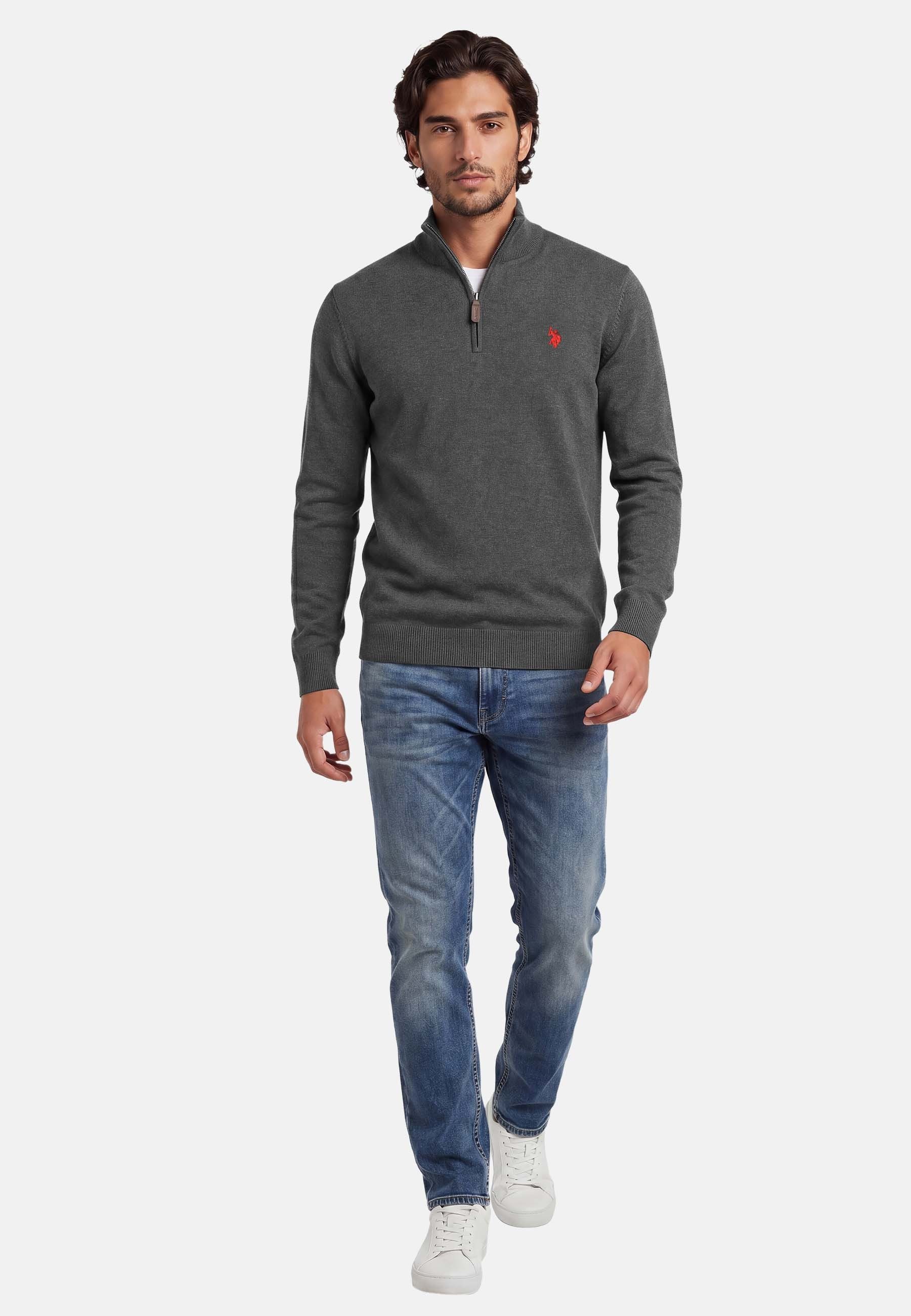 U.S. Polo Assn. Stehkragenpullover USKnooxx – Herren Half-Zip Strickpullover Baumwoll-Viskose-Mix, weiche Qualität und sportiver Look