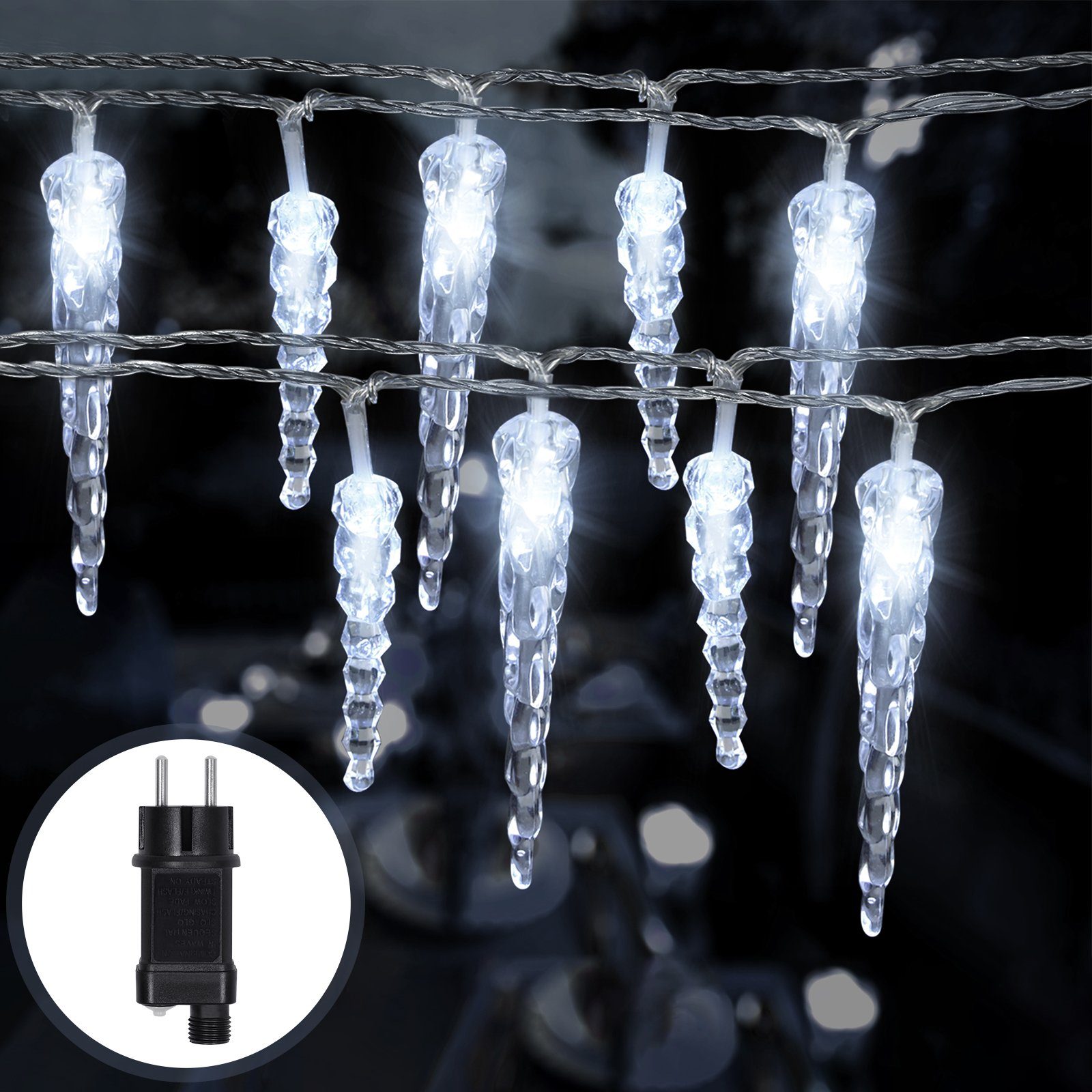 UISEBRT LED-Lichterkette Eiszapfen Lichterkette LED, mit 8 Leuchtmodi