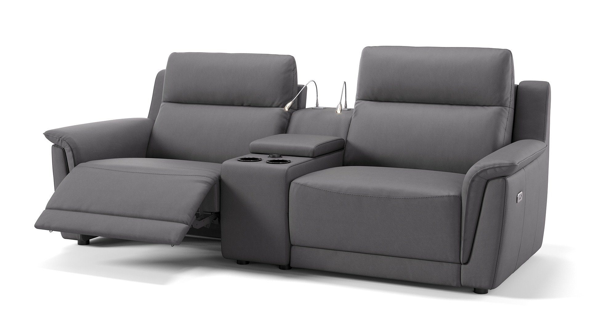 Sofanella Sofa Sofanella Leder 2Sitzer Kinosofa MALITO in Grau M