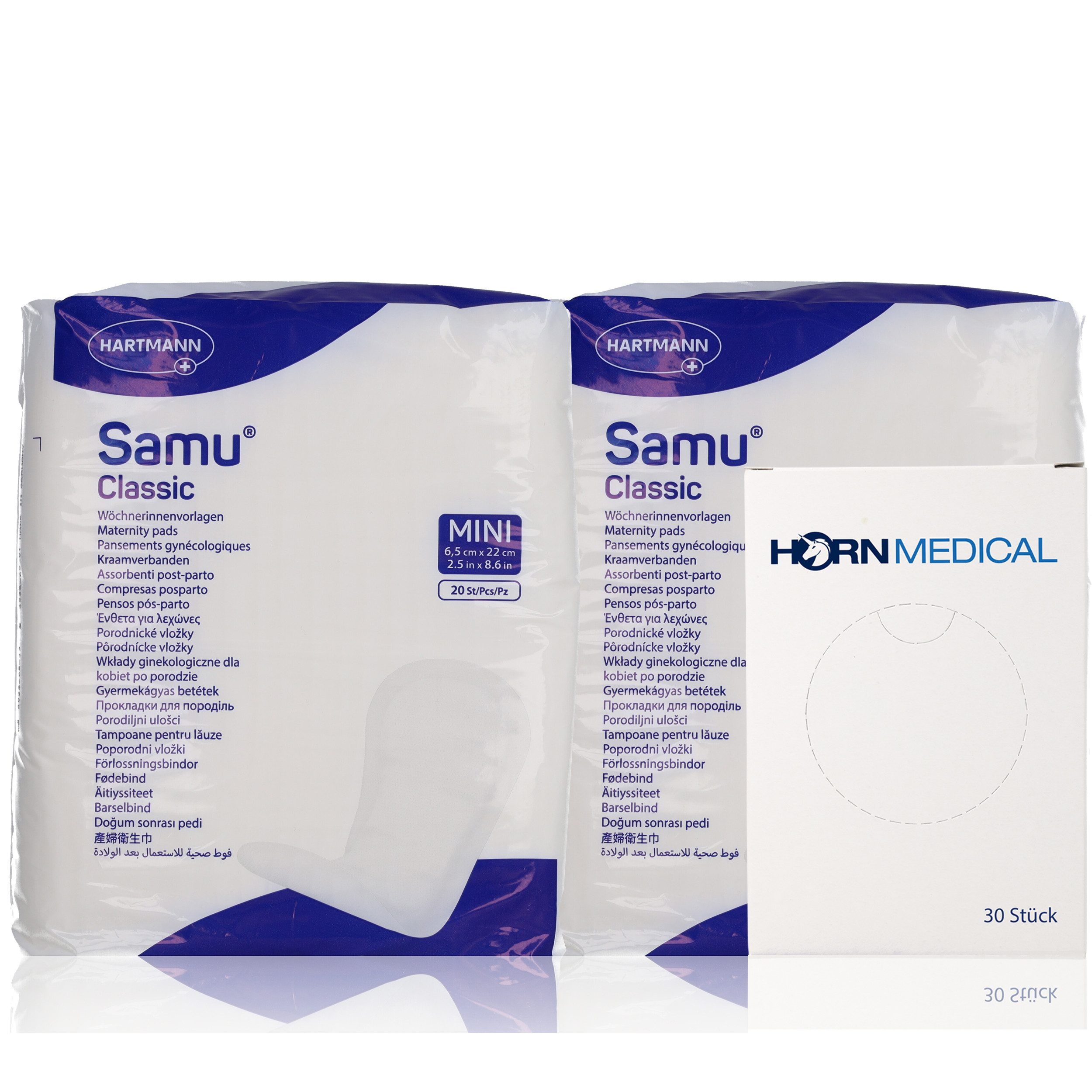 Horn Medical Binden Horn Medical Samu Classic Set 2x MINI mit Hygienebeutel, Mini, Mini Gr., 40-St., Wöchnerinnen-Vorlagen