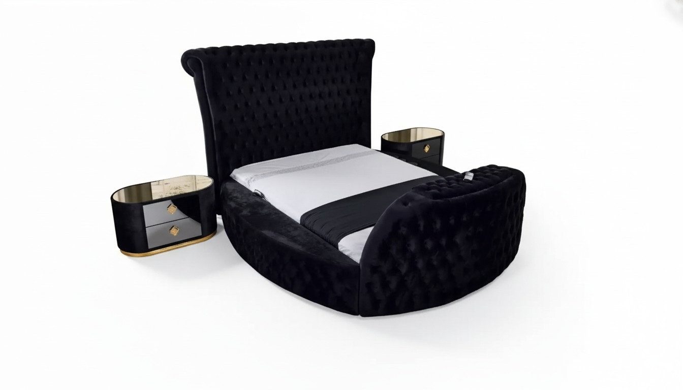 Xlmoebel Rundbett Schwarzes Chesterfield Doppelbett mit gepolstertem Kopfteil (1-tlg., Bett), Hergestellt in Europa
