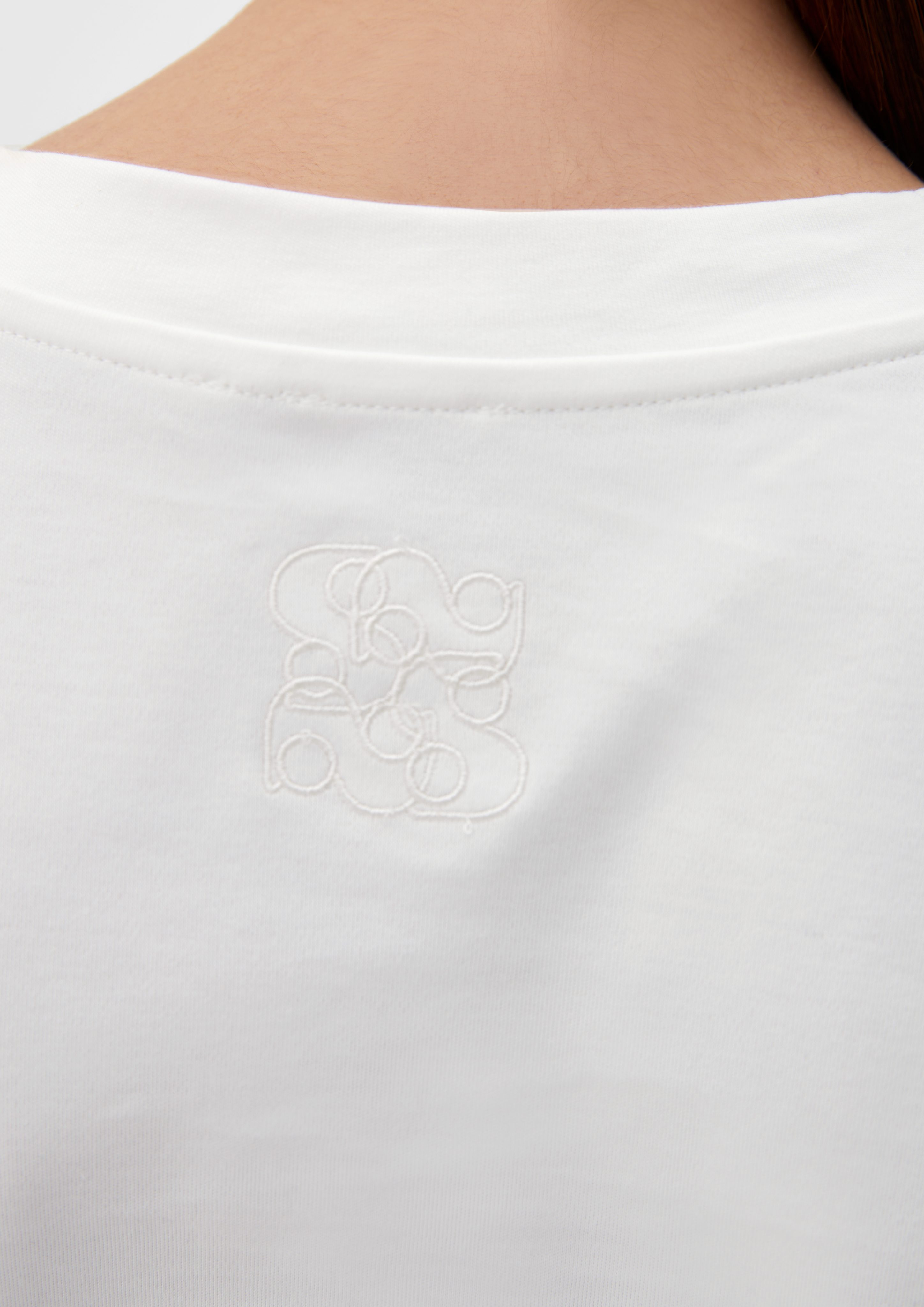 s.Oliver BLACK aus reiner ecru LABEL Stickerei Kurzarmshirt T-Shirt Baumwolle