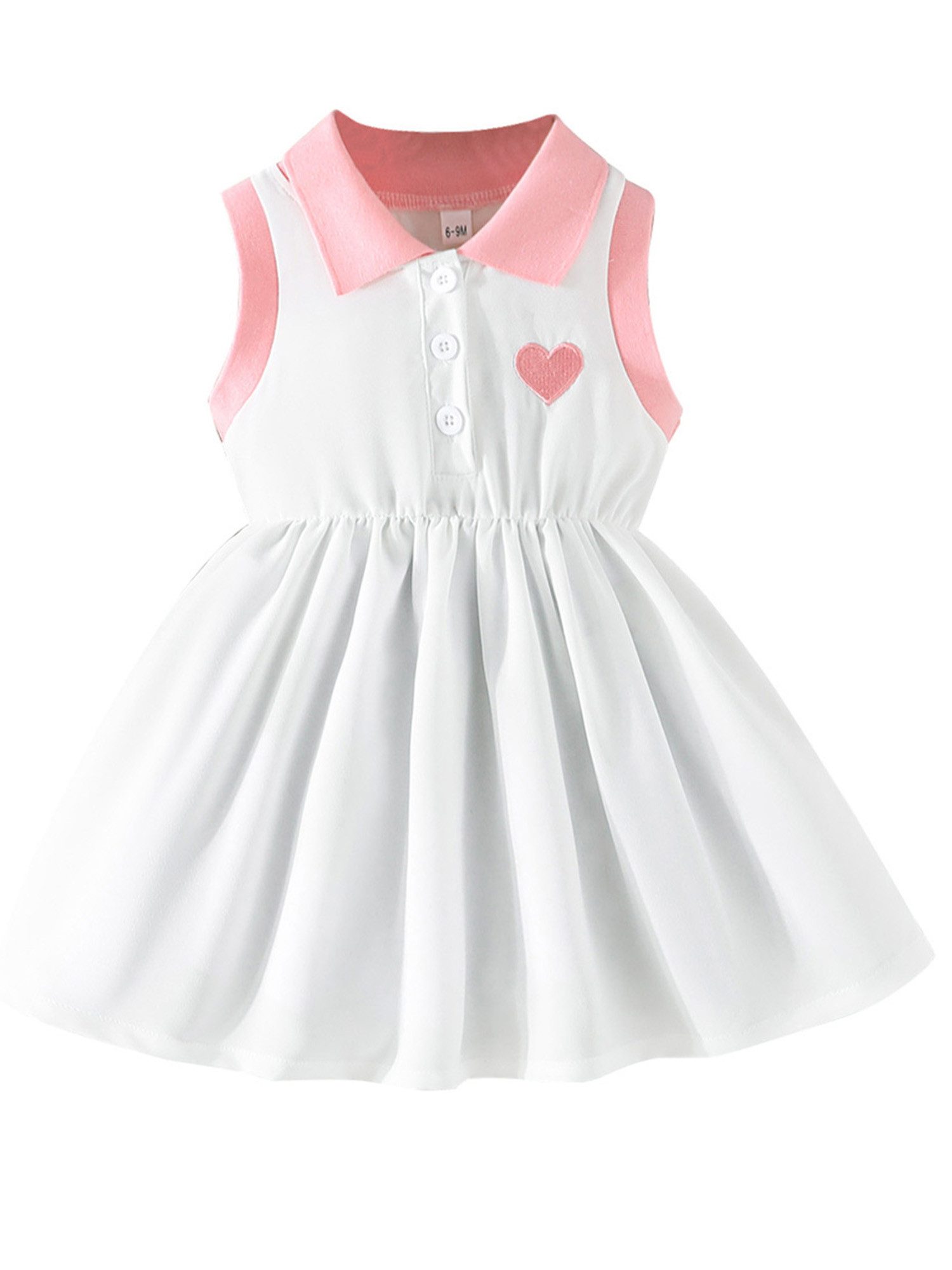 Lapastyle Sommerkleid Mädchen Babykleidung, sportliches A-Linien-Kleid mit Stehkragen (1-tlg) Lässiges Alltagskleid im Color-Blocking-Stil mit Herzstickerei
