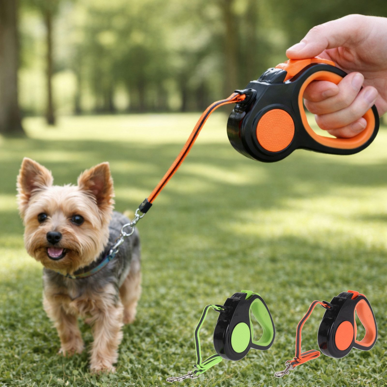 Koopman Hundeleine Rollleine Haustierleine Leine 3m Kunststoff Orange Leuchtend, Kunststoff (1-tlg), für kleine Tiere, Neonfarbend, bis 10kg, Reflektoren, Kompakt