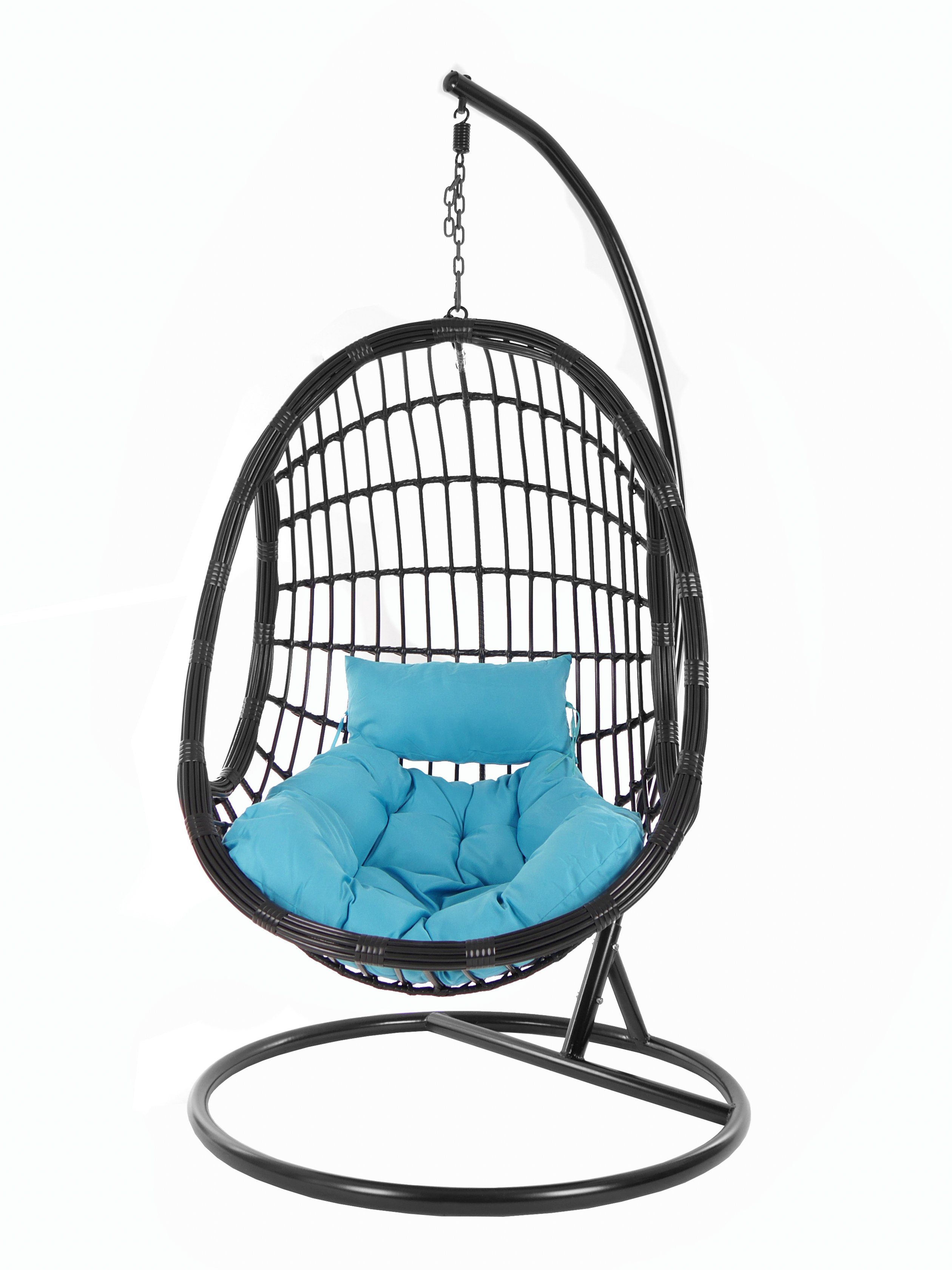 Design skyblue) Kissen, mit hellblau KIDEO Loungemöbel, (5050 PALMANOVA black, Schwebesessel, Hängesessel edles Chair, und Swing Gestell schwarz, Hängesessel