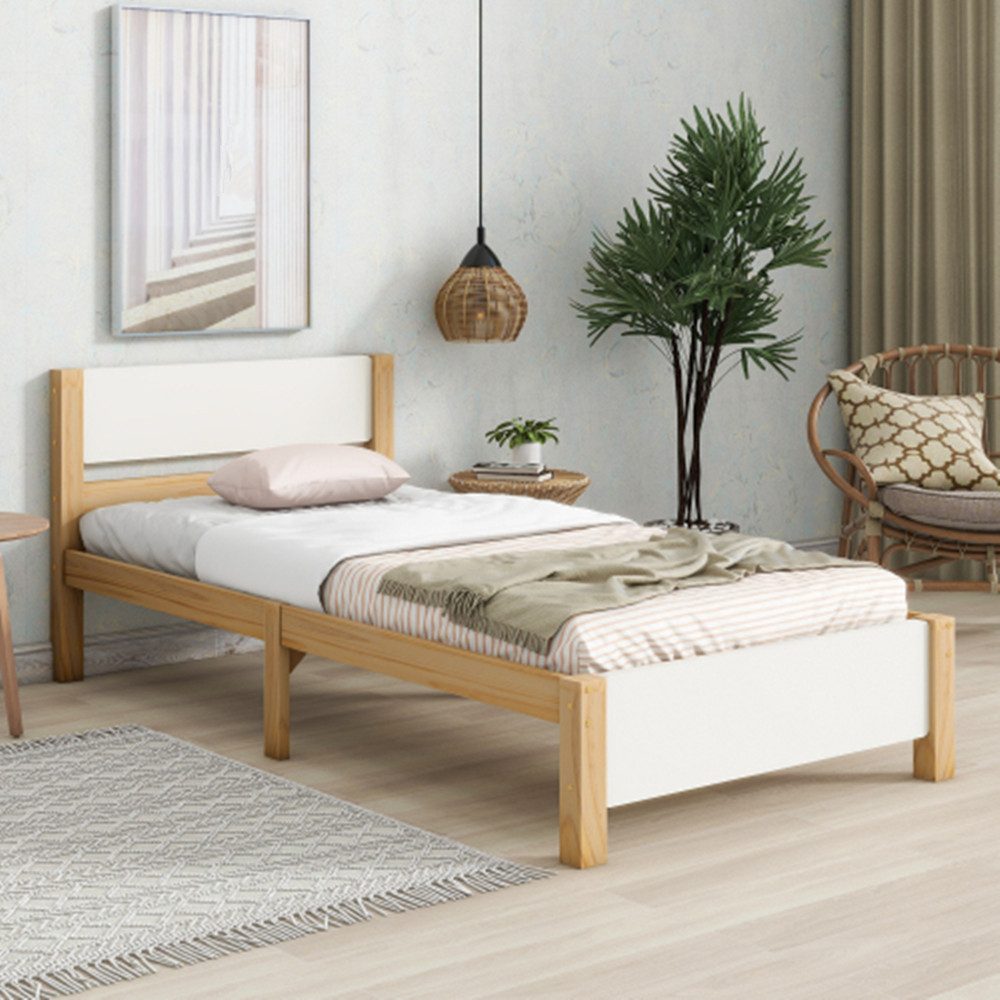 Einzelbett Einzelbett, Holzbett, Kiefernholzrahmen mit Mittelfuß