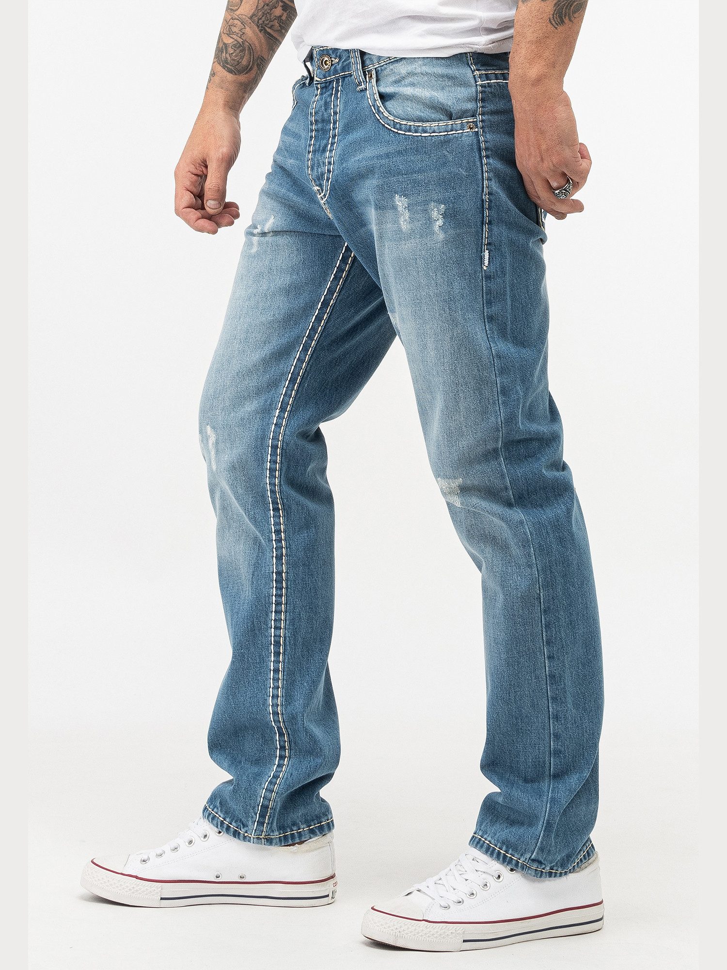 Rock Creek Straight-Jeans Herren Jeans dicke Nähte Blau RC-2268