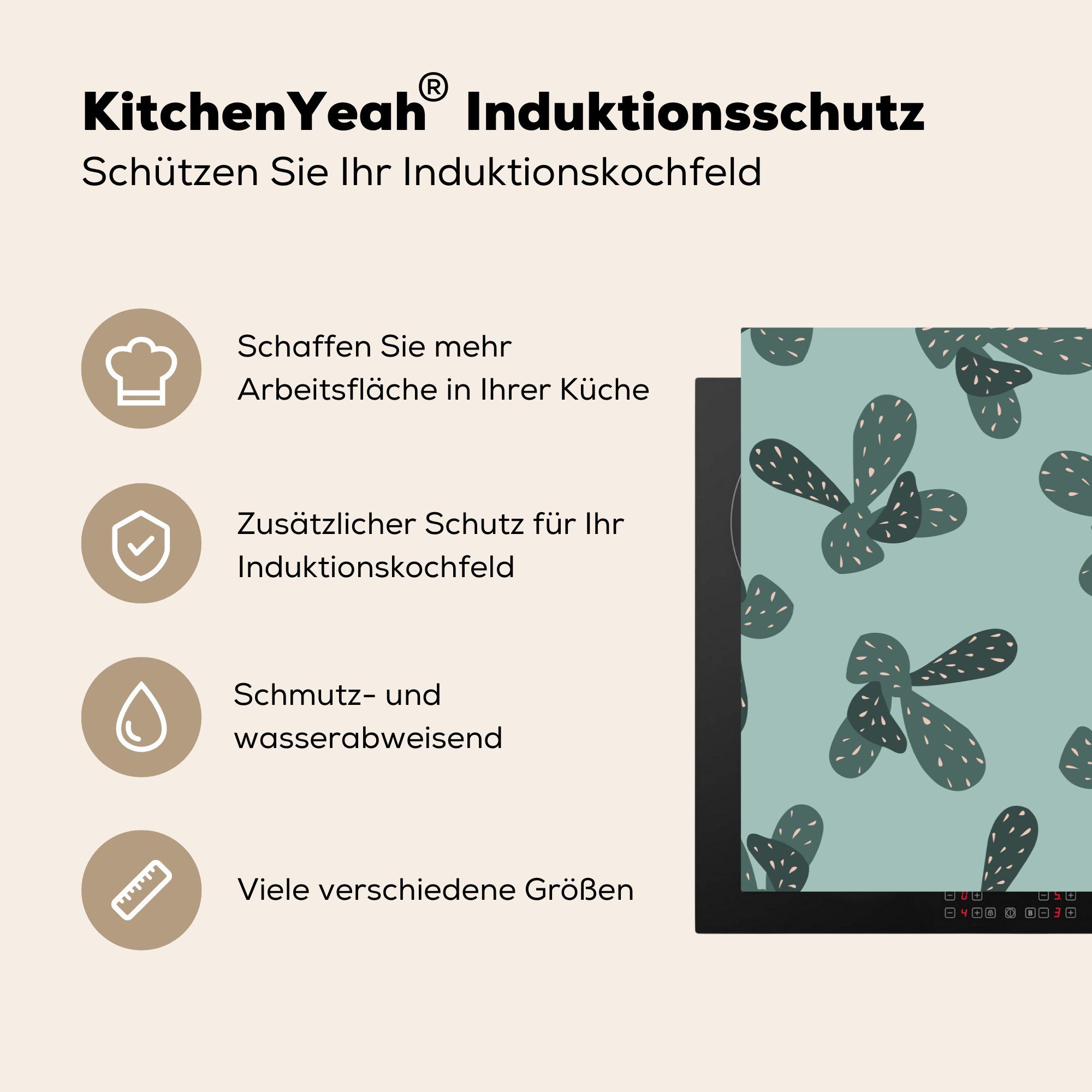 MuchoWow Herdblende-/Abdeckplatte Sommer Kakteen küche, Induktionskochfeld für (1 Schutz Vinyl, cm, die Ceranfeldabdeckung tlg), - Pastell, - 81x52