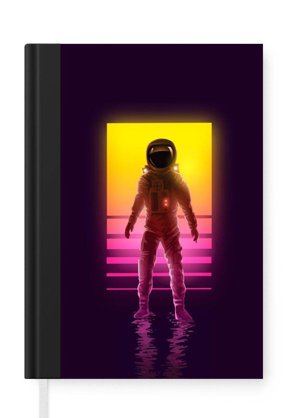 MuchoWow Notizbuch Astronaut - Neon - Retro, Journal, Merkzettel, Tagebuch, Notizheft, A5, 98 Seiten, Haushaltsbuch