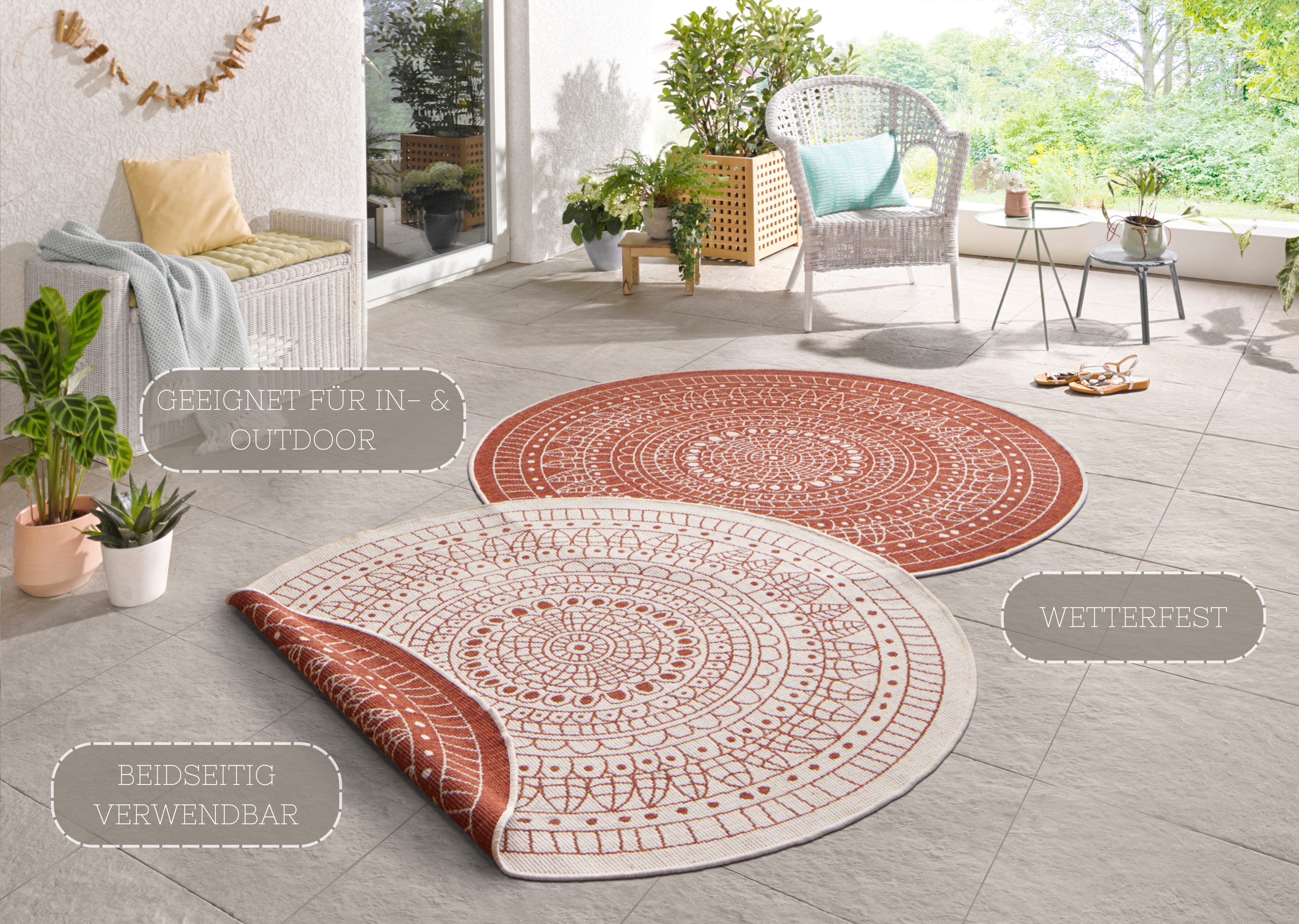 HANSE Home Teppich Porto Wendeteppich, rund, Höhe: 5 mm, In-& Outdoor, Wetterfest, Balkon, Garten, Wohnzimmer, Wasserfest – Bild 3 von 5