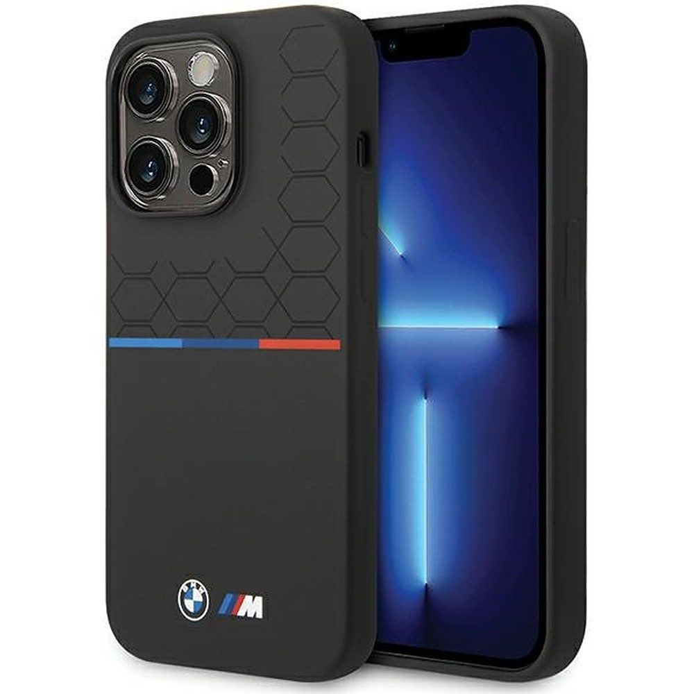 BMW Handyhülle Silikon Hardcase Wabenmuster, Wabenmuster, BMW M Streifen, Mikrofaser-Innenfutter