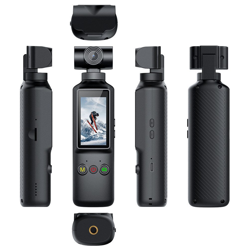 KINSI Handheld-Actionkamera mit 4K-Auflösung,270° drehbarem Objektiv Videokamera (Mit 64GB TF-Speicherkarte ausgestattet, WiFi und 1,99-Zoll-IPS-Display)