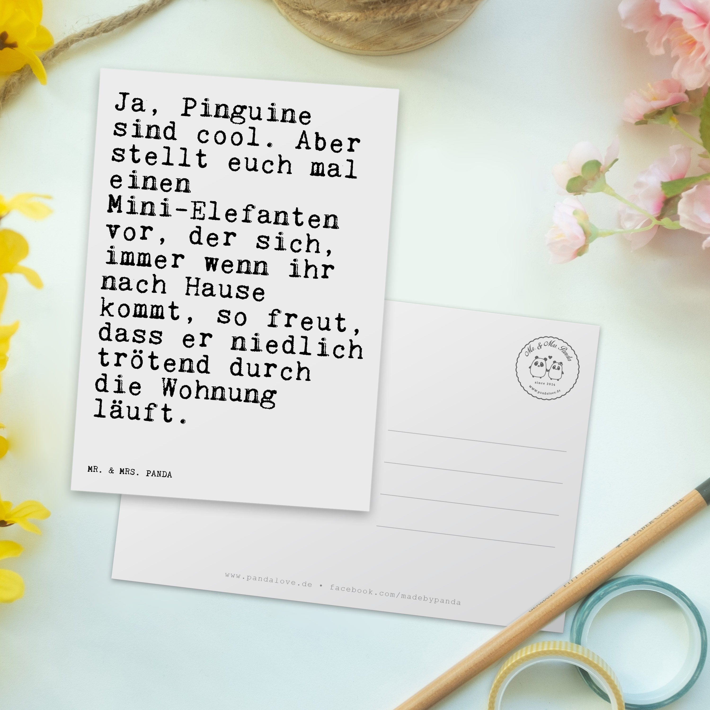 Spruch, Weiß Mr. Panda Mrs. Ja, cool.... Pinguine - Spruch Geschenk, Postkarte lustiger - & sind