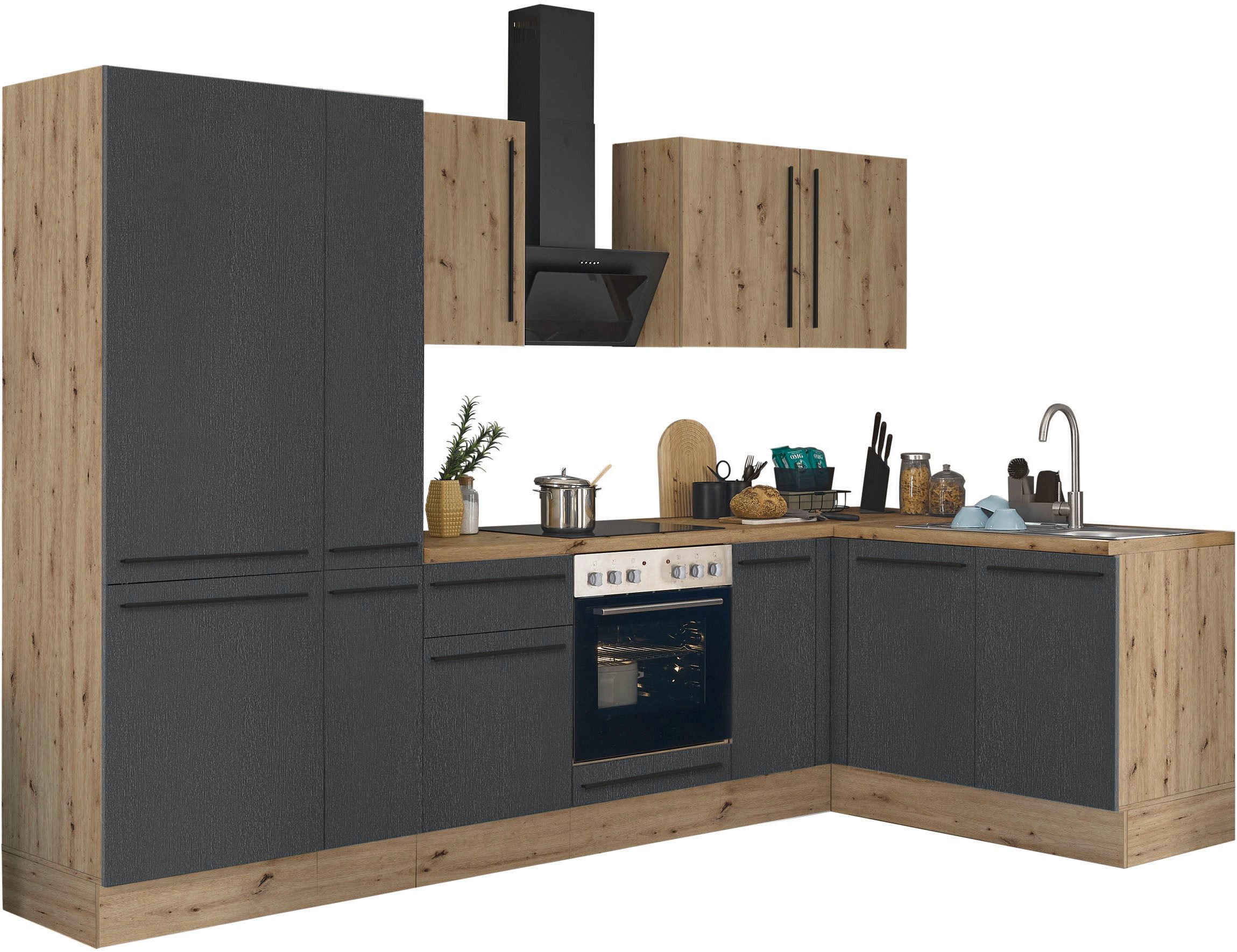 KOCHSTATION Winkelküche Florida, Stellbreite 300x165 cm, wahlweise mit E-Geräten, mit Softclose für Türen und Schubkästen