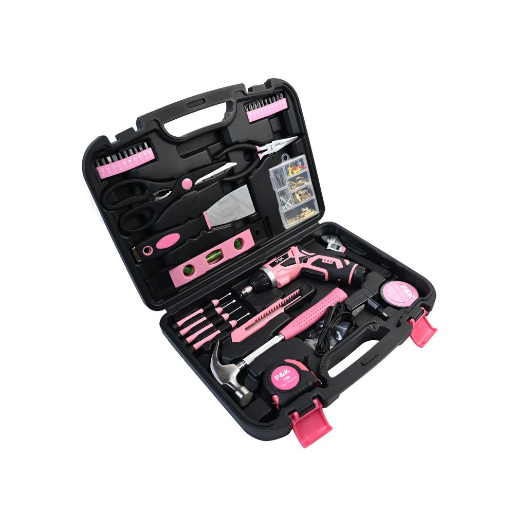 P & K Werkzeugkoffer 135 Teiliges Werkzeugset Werkzeugkoffer in Pink Design (135 St)