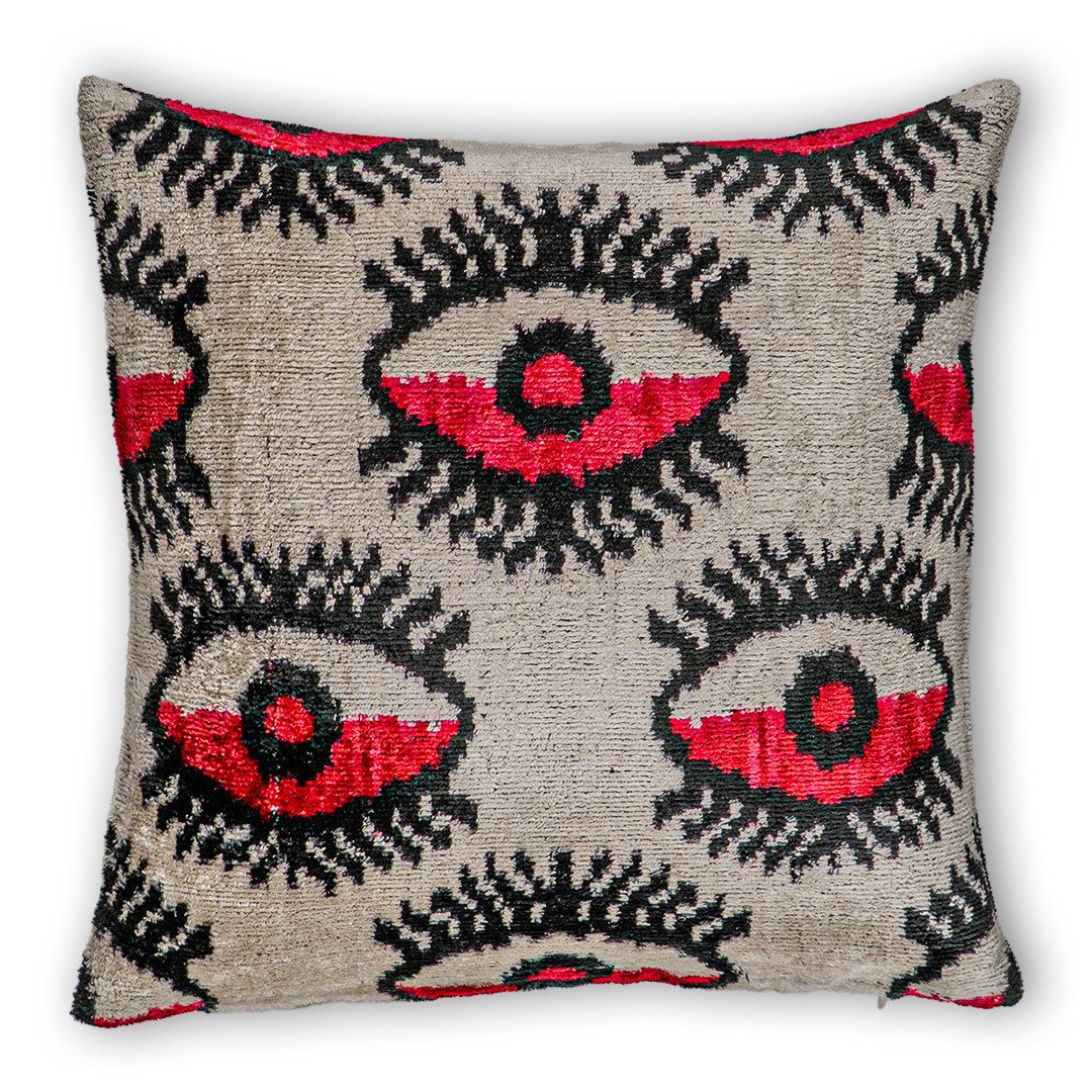von strohdeicher design Декоративные подушки Ikat Подушкиbezug Silber/Rot. Seide-Samt 40 x 40cm., Handgefertigt. Design aus Deutschland.