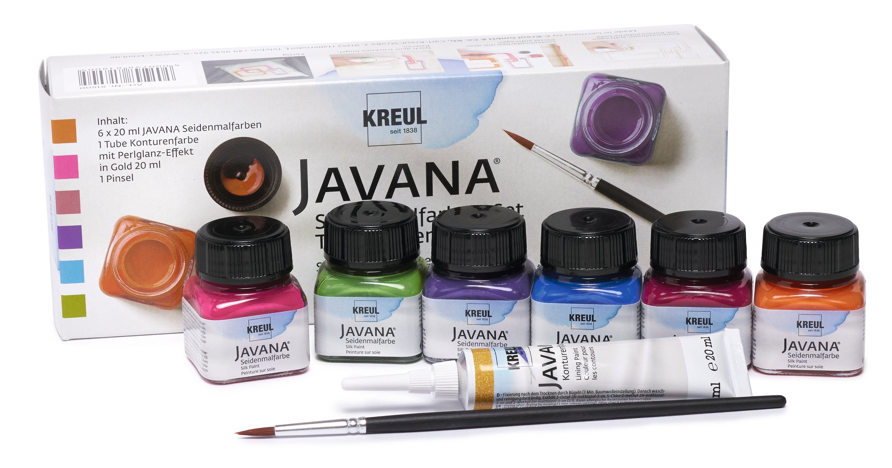 Kreul Bastelfarbe Javana Creativ-Set Seidenmalerei, 8 Teile