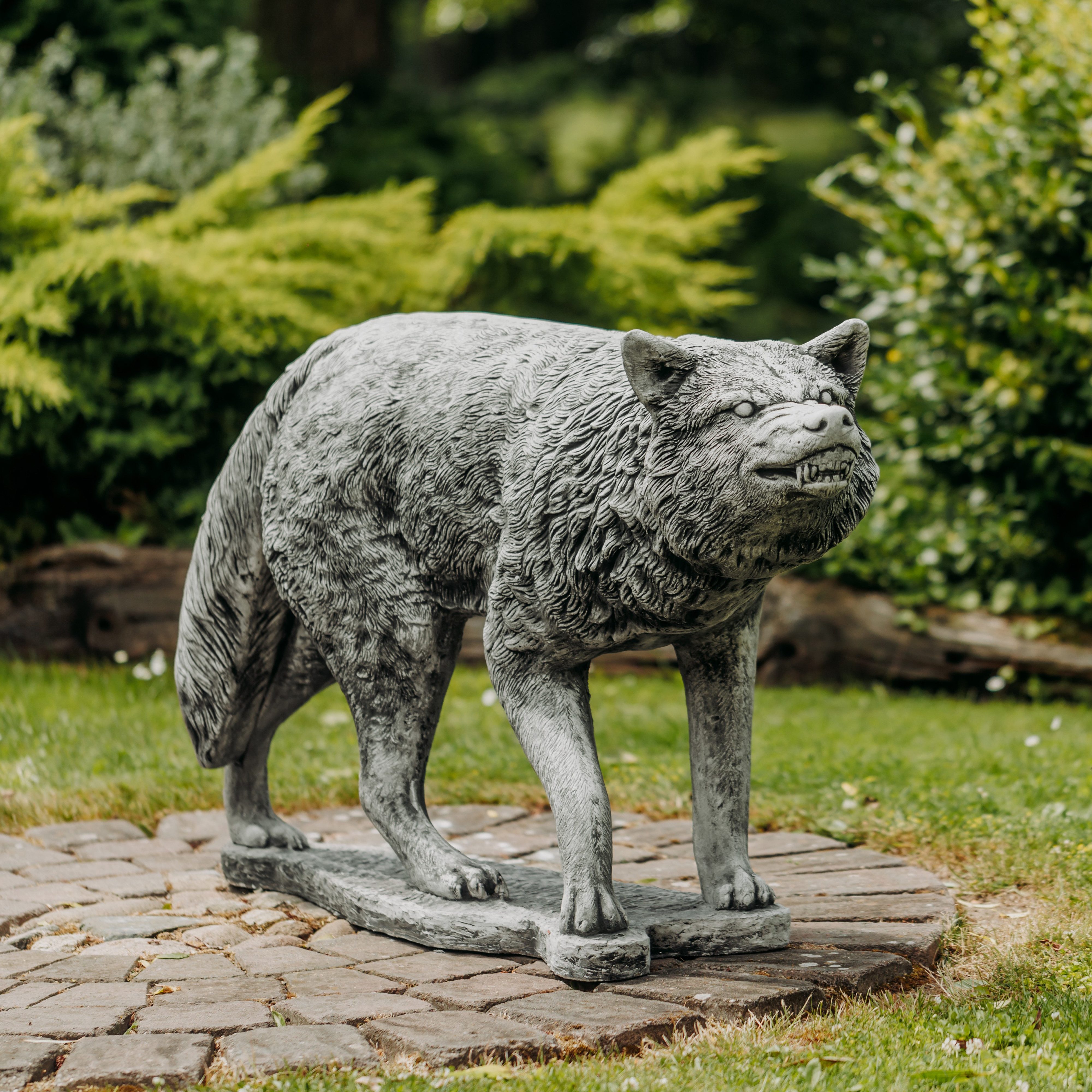 gartendekoparadies.de Gartenfigur Wolf Steinfigur Tierfigur Gartendeko 130 cm Steinguss 189 kg, Frostsicher