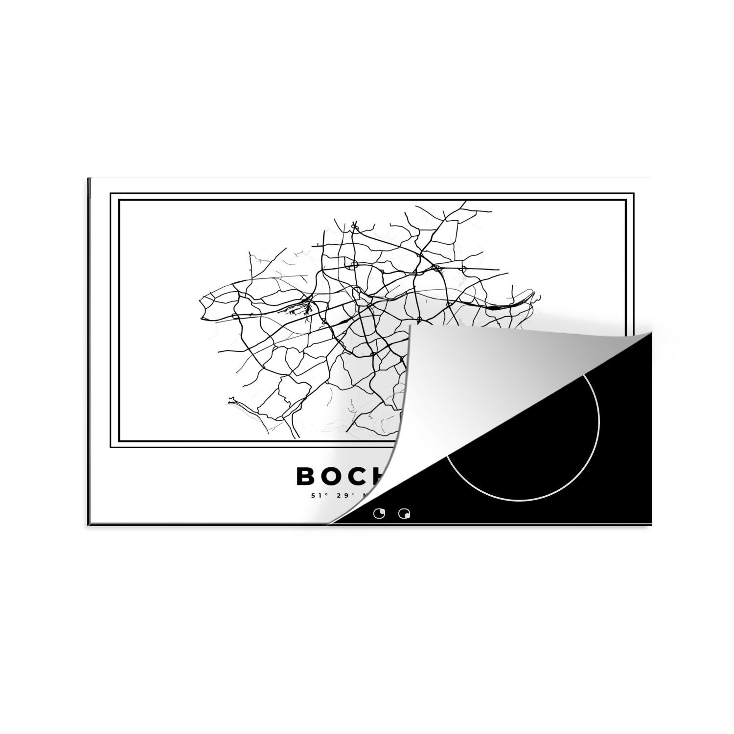 MuchoWow Herdblende-/Abdeckplatte Deutschland - Bochum - Stadtplan - Karte - Schwarz-Weiß - Karte, Vinyl, (1 tlg), 81x52 cm, Induktionskochfeld Schutz für die küche, Ceranfeldabdeckung