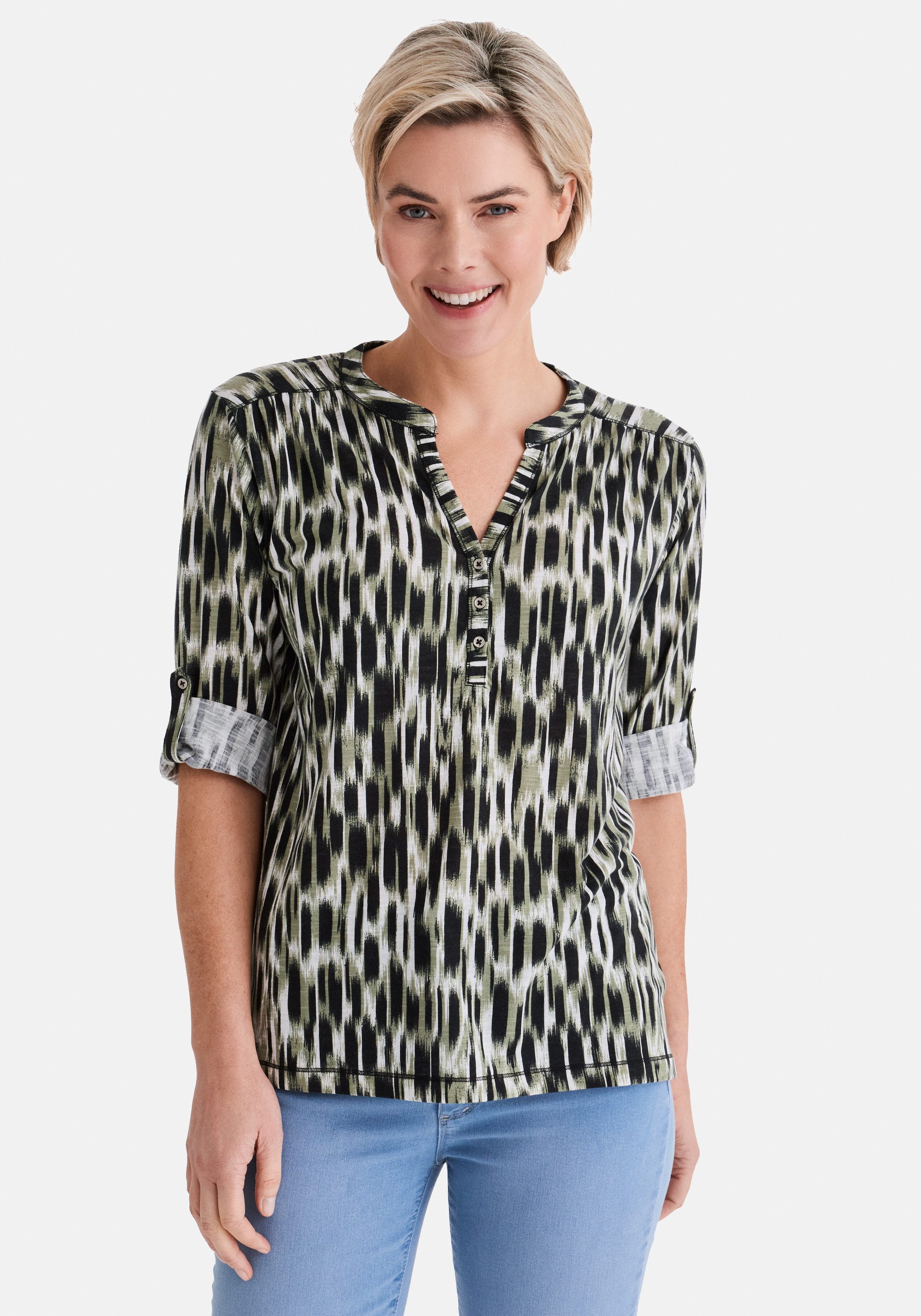STOOKER WOMEN 3/4-Arm-Shirt MARIE Print Shirt Bluse 3/4-Arm Regular Fit Shirt Bluse Baumwolle Shirt Knopfleiste für Damen