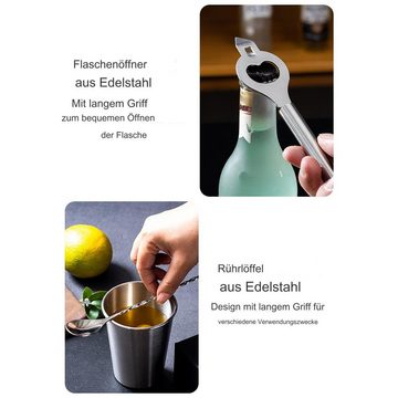 Tidyard Cocktail-Set Mixology Barkeeper Kit, (Edelstahl, 14-tlg., Boston Shaker/Jigger/Ausgießer/Eisbrecher), Eiszange/Rührlöffel/Sieb/Flaschenöffner/Korkenzieher
