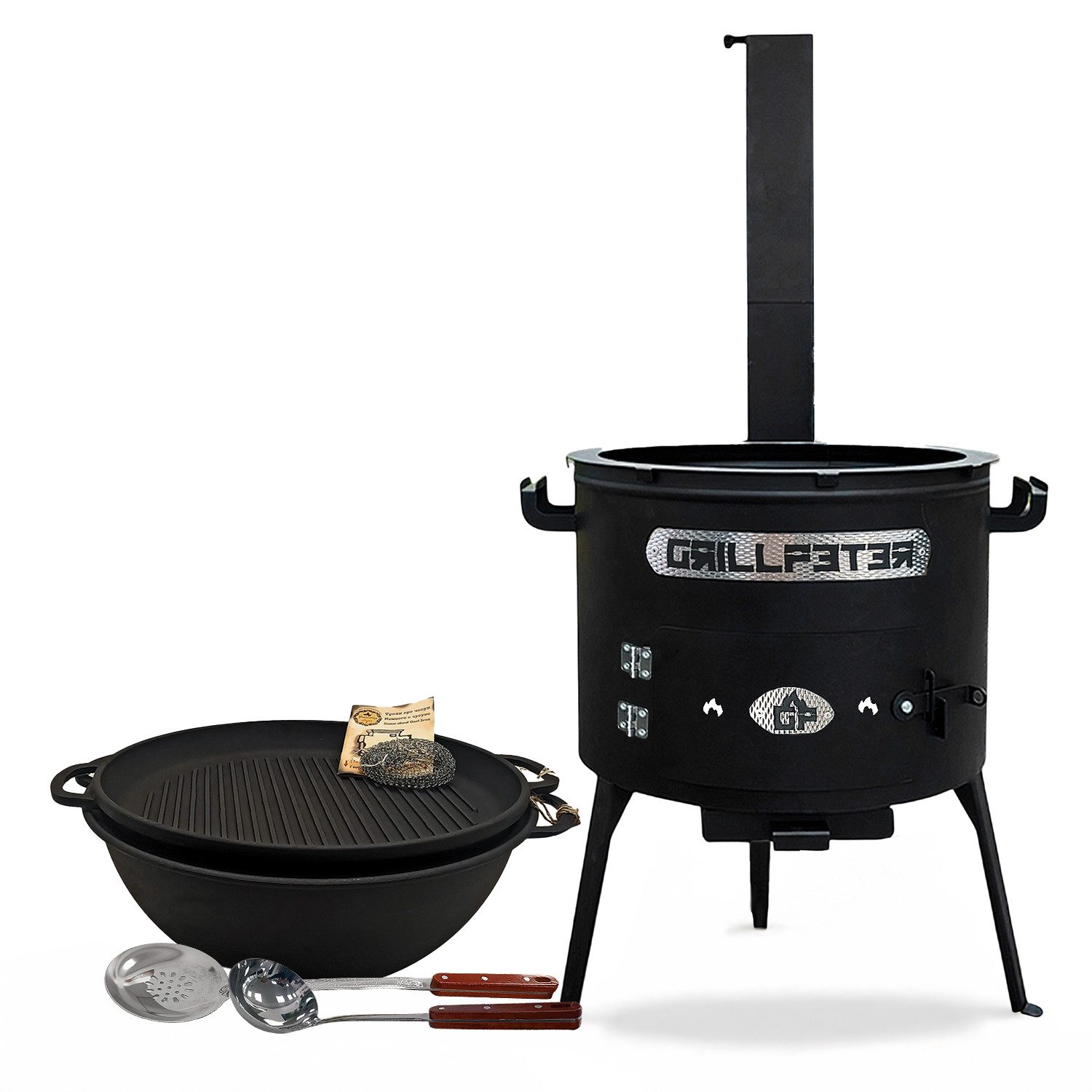 Grillpeter Holzkohlegrill Utschak Asamat Ø45 cm mit Kazan 18L Grilldeckel und Zubehör