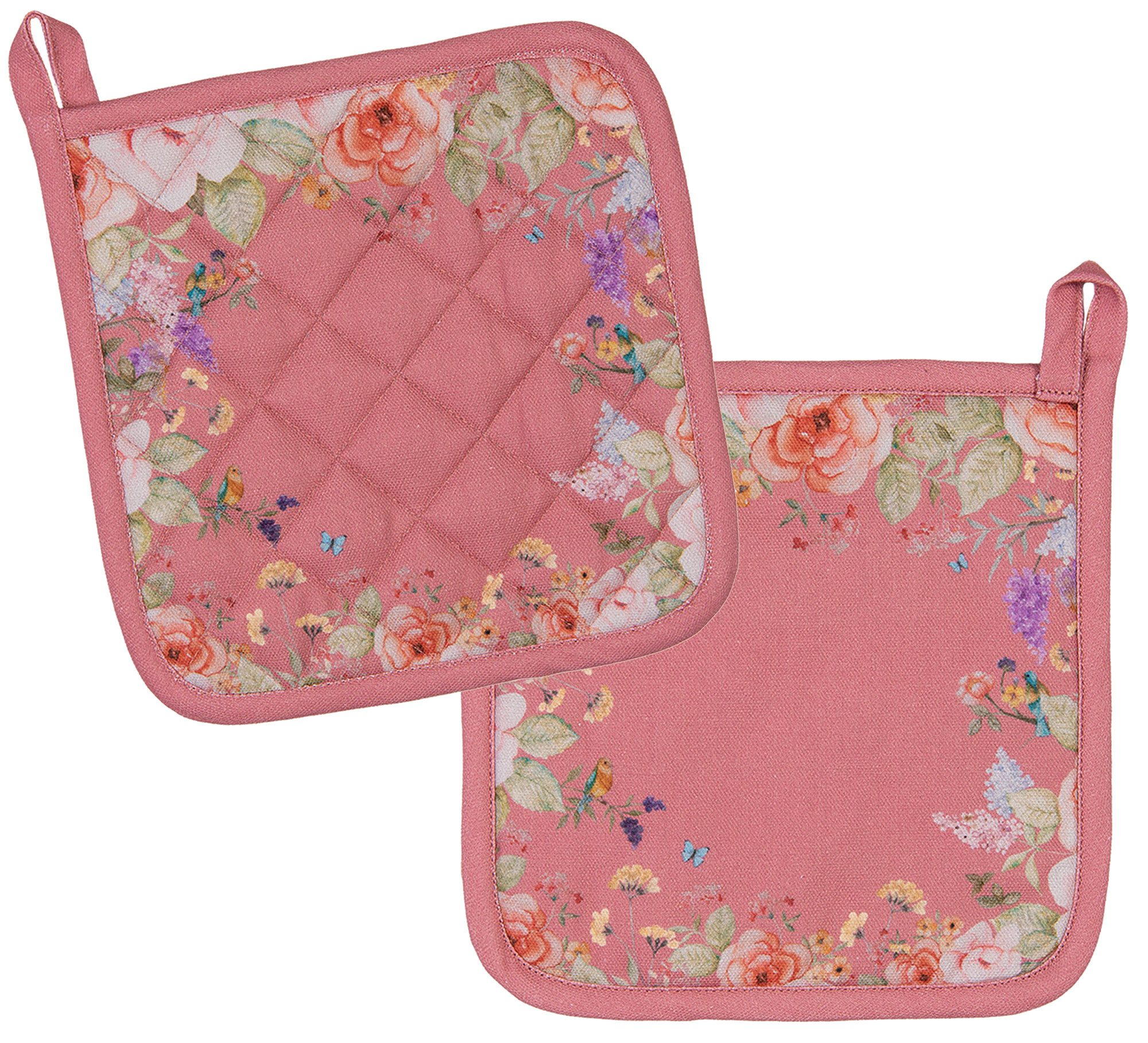 Clayre & Eef Topflappen Floral Fiesta, (2-tlg., 2-teilig), hitzebeständig wattiert Pfannen Untersetzer ca.20x20cm