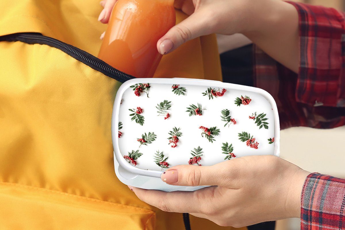 Brotdose, (2-tlg), und für Mistelzweig Kunststoff, - Lunchbox Brotbox weiß - für MuchoWow Mädchen Jungs und Kinder Rot, Erwachsene, Winter