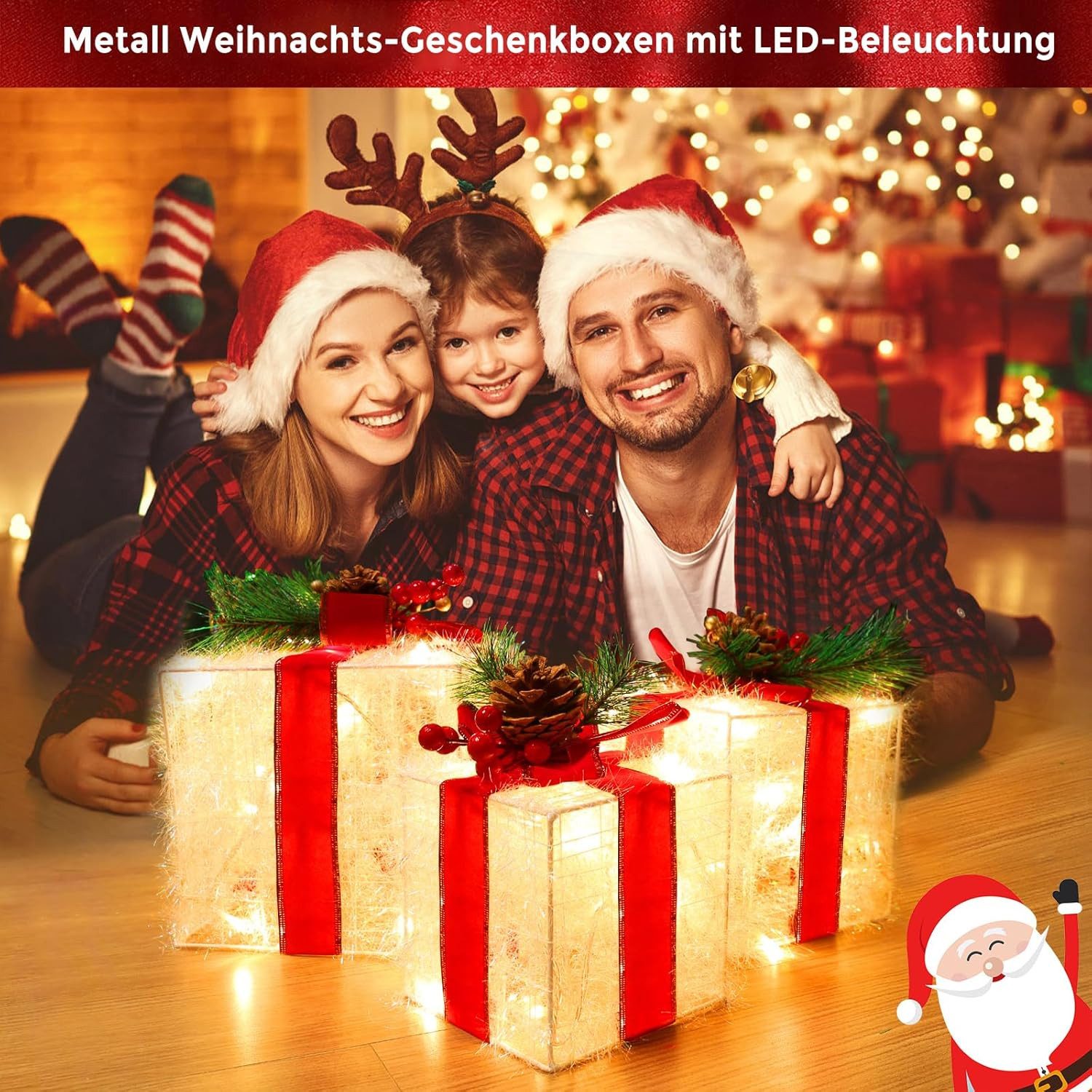 Elegear Weihnachtsfigur 3er Set LED Geschenkbox Weihnachten, Weihnachtsdeko günstig online kaufen