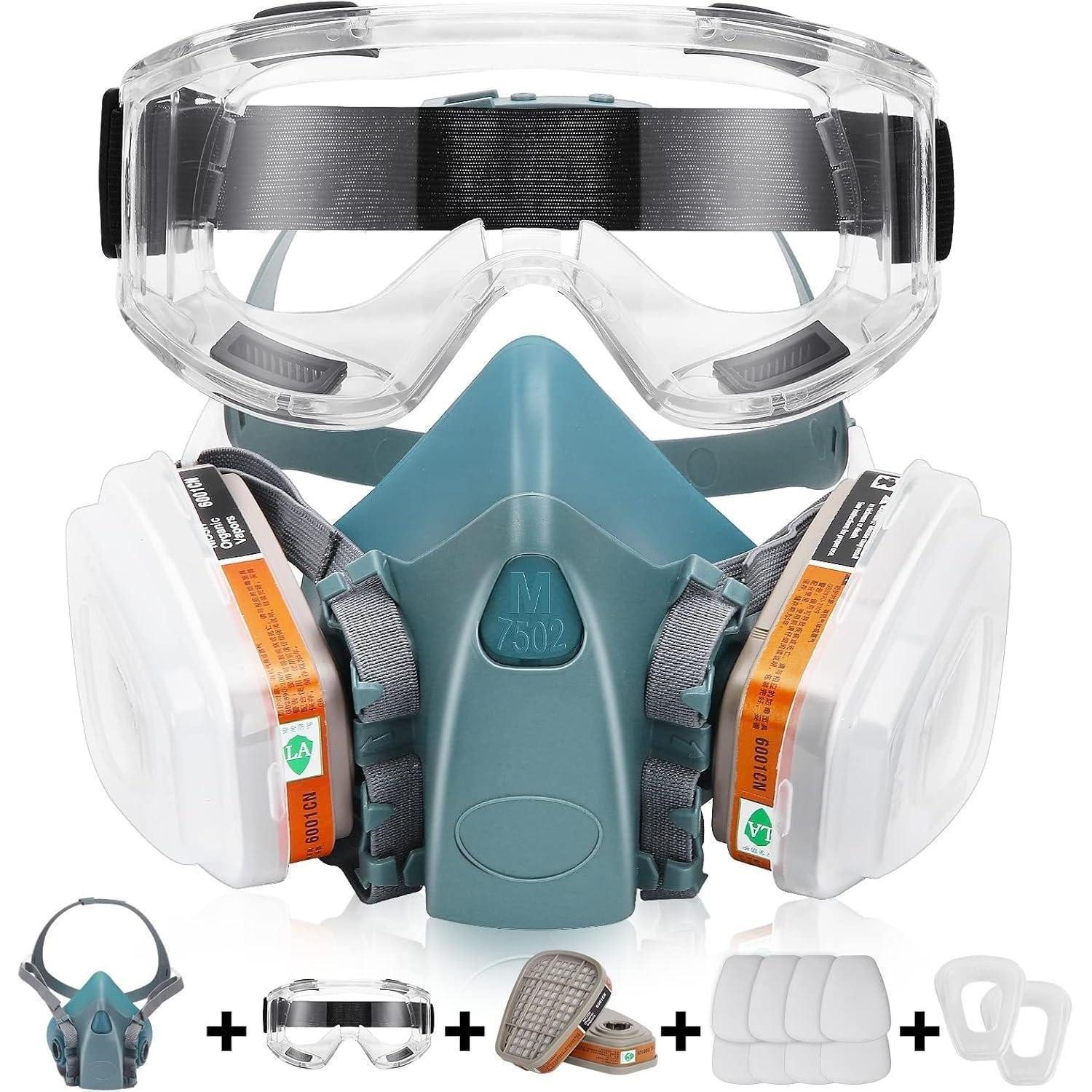 LAMANICE Filtrierende Halbmasken FFP3 Chemikalien-Staubmaske mit Filter und Brille, 8 Stück Filter-Baumwolle