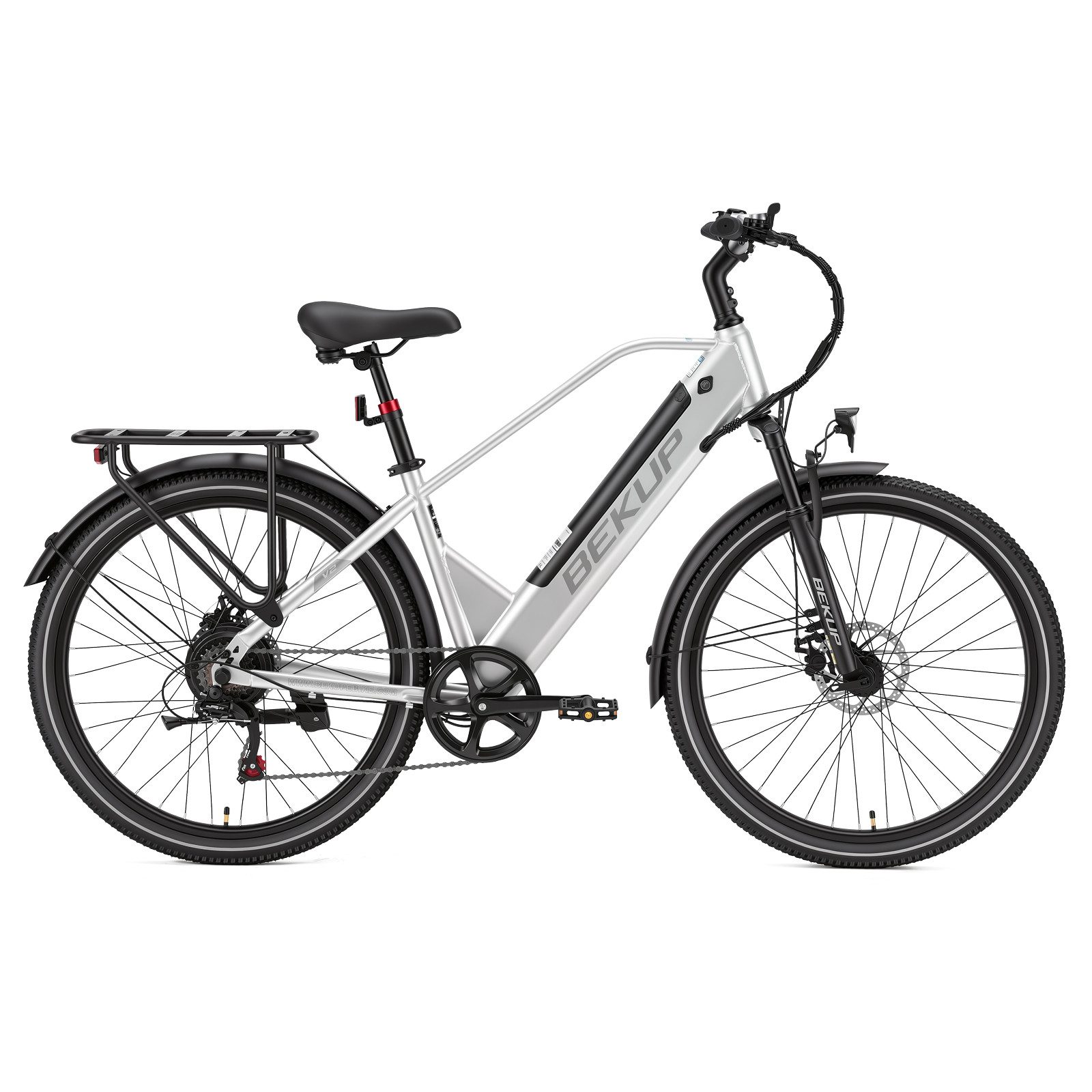 BEKUP E-Bike Cityrad V2 26 Zoll Trekkingrad, 522 Wh Akku, 45 Nm, Herren u. Damen, 7 Gang Shimano Shimano Tourney TZ Schaltwerk, Kettenschaltung, Heckmotor, 522 Wh, (Komplettset, E-Bike inklusive Akku und Ladegerät), Cityrad für Arbeitsweg und Wochenendtouren, bis zu 75 km Reichweite