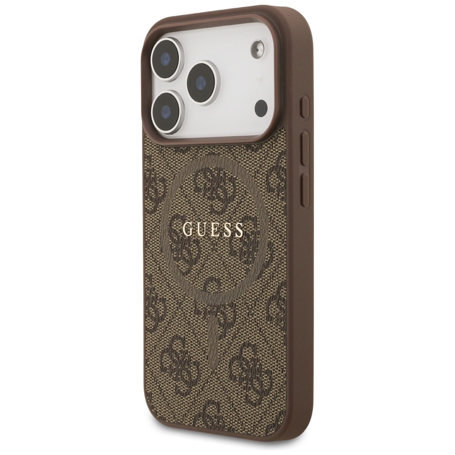Guess Smartphone-Hülle Guess Apple iPhone 17 Pro 4G Ring Classic Logo MagSafe Hülle Braun