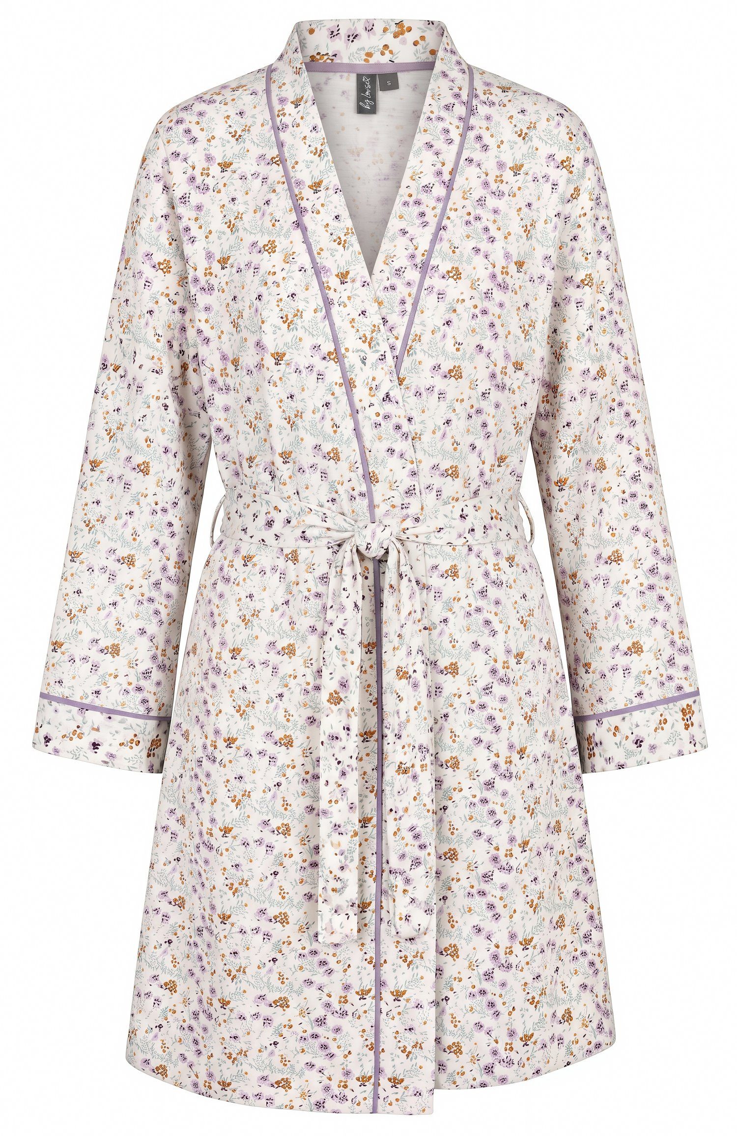By Louise Kimono Damen Morgenmantel Streublumen, Midi, Baumwolle, Kimonokragen, Gürtel, Baumwolle