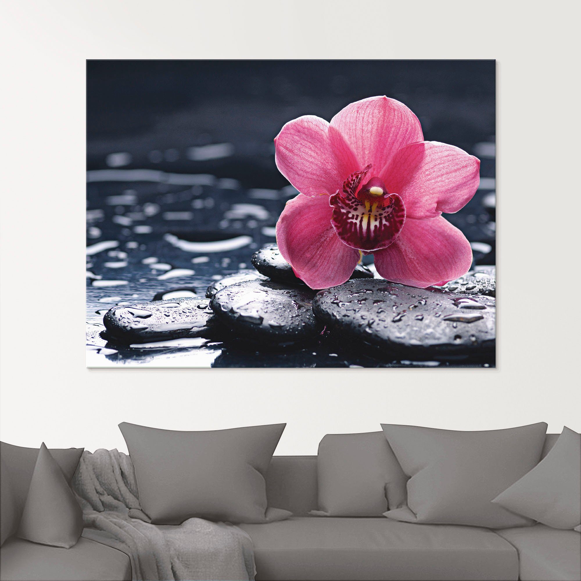 Artland Glasbild Stillleben mit Kiesel und einer Orchidee, Blumen (1 St), in verschiedenen Größen