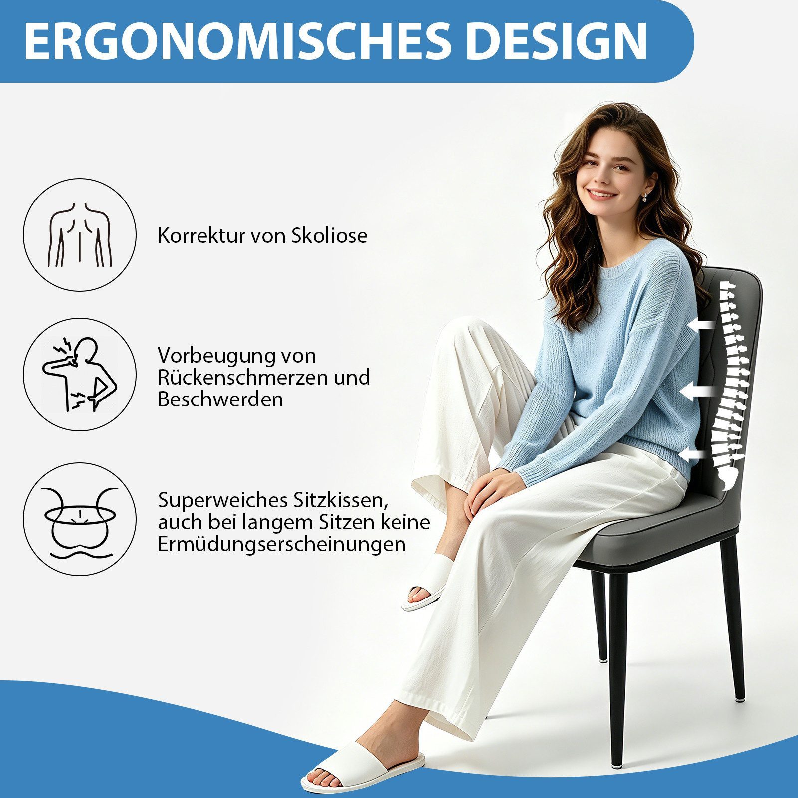Hoolamyie Esszimmerstuhl Set 2/4/6 Küchenstuhl Esszimmerstuhl,Polsterstuhl,Wohnzimmerstuhl, Bis 150 kg belastbar mit rutschfesten Bodenschonern – Bild 4 von 5