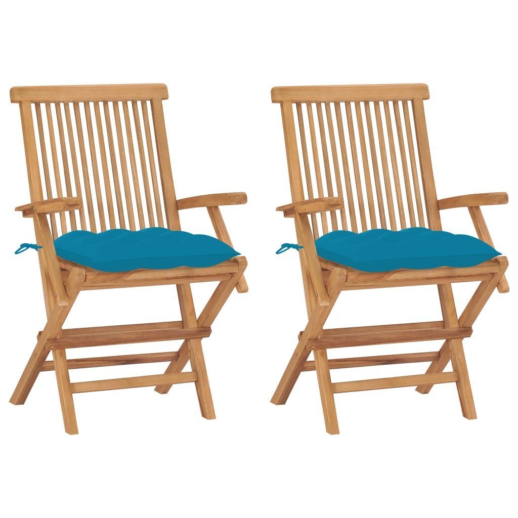 vidaXL Gartenstuhl Gartenstühle mit Hellblauen Kissen 2 Stk. Massivholz Teak (2 St) | Stühle