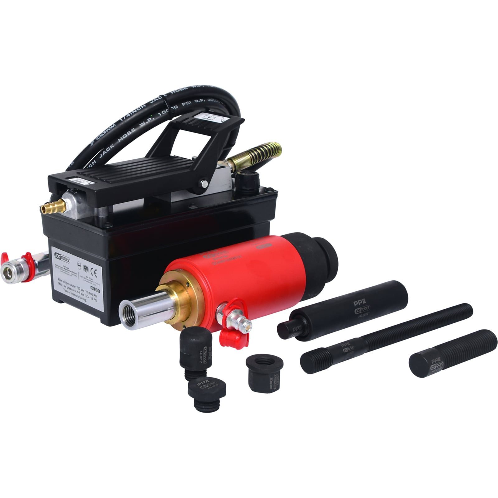 KS Tools Montagewerkzeug KS TOOLS Hydraulik-Einheit 22t mit Luft-Hydraulik-Pumpe 13tlg. - ...