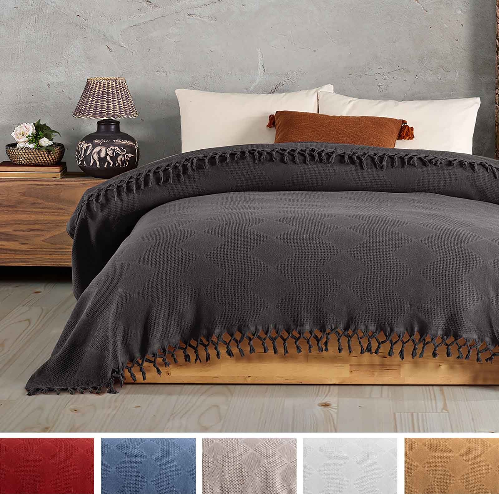 Buymax Bettüberwurf Apollo, Bettüberwurf, Waffeloptik, Sofaüberwurf, Wohndecke, 220x240 cm, uni einfarbig, 100% Baumwolle, Anthrazit