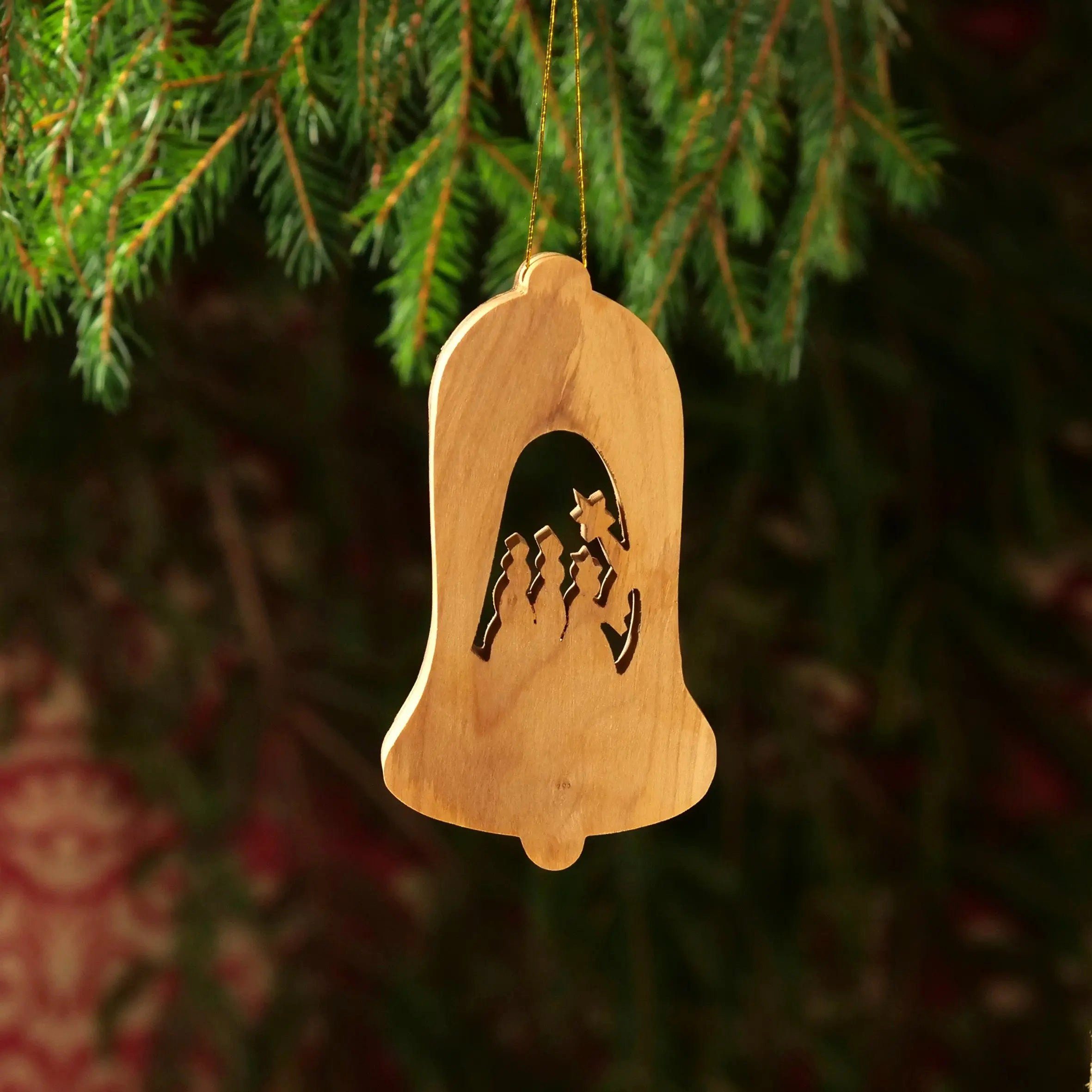 Weihnachtsdeko Rinde Bethlehem, aus umweltfreundlich, Glocke, Kassis handgemacht, Krippe Baumschmuck Olivenholzdeko, in mit Dekoobjekt