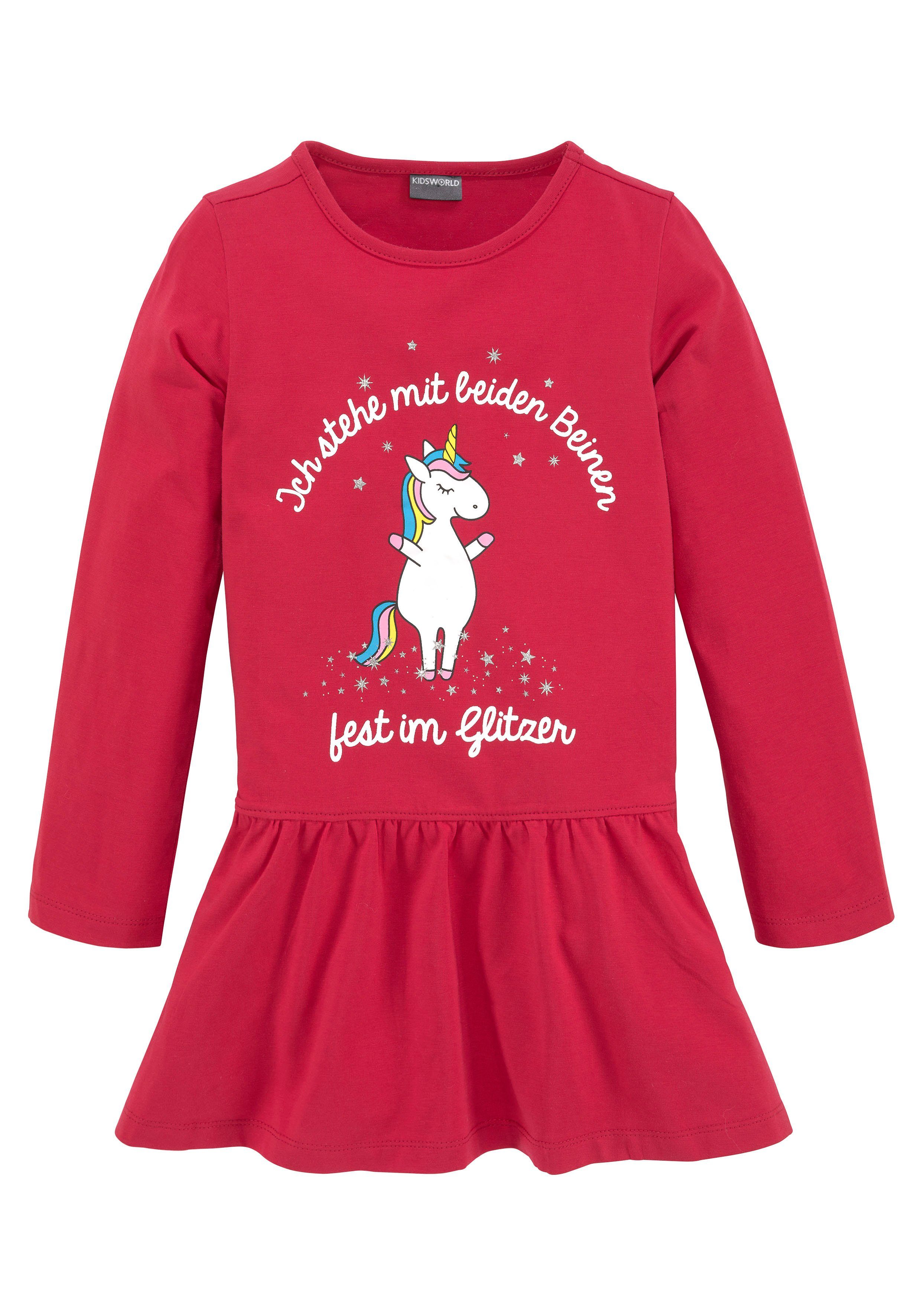 KIDSWORLD Jerseykleid Einhorn festliche Anlässe, kniefreie Länge, aus Baumwollmischung. Reduzierter Preis € 13,99. Unverbindliche Preisempfehlung € 19,99, (€ 13,99 pro 1 Stk)