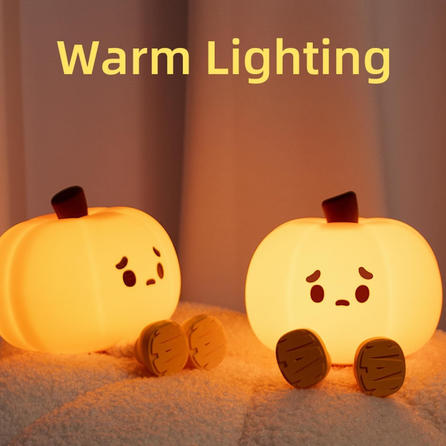 FELIXLEO LED Dekolicht 2 Kürbis Nachtlicht aus Silikon, Dimmbare LED Halloween Lampe