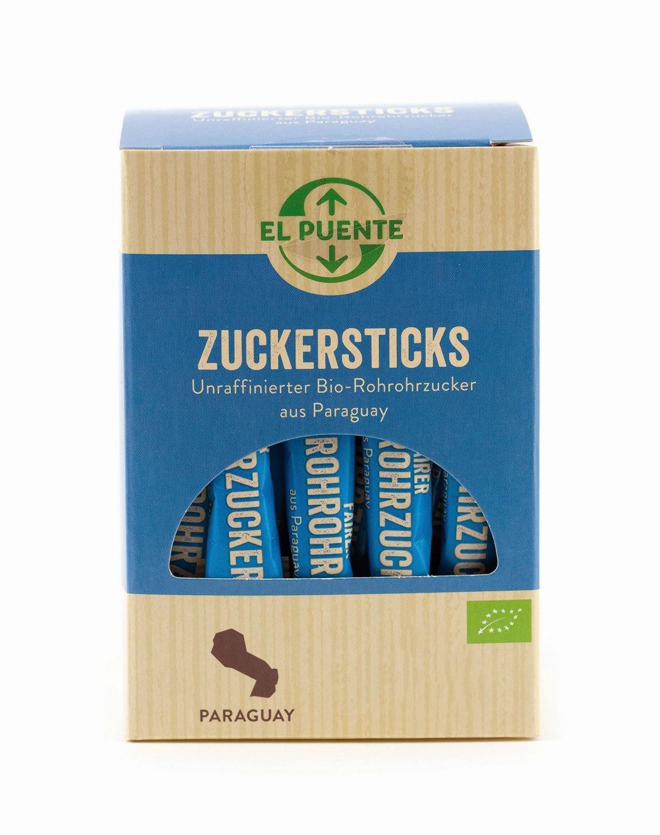 El Puente Zucker Zuckersticks mit Bio-Rohrohrzucker 40 Stück, Fair Trade, Vegan, Bio, Handmade