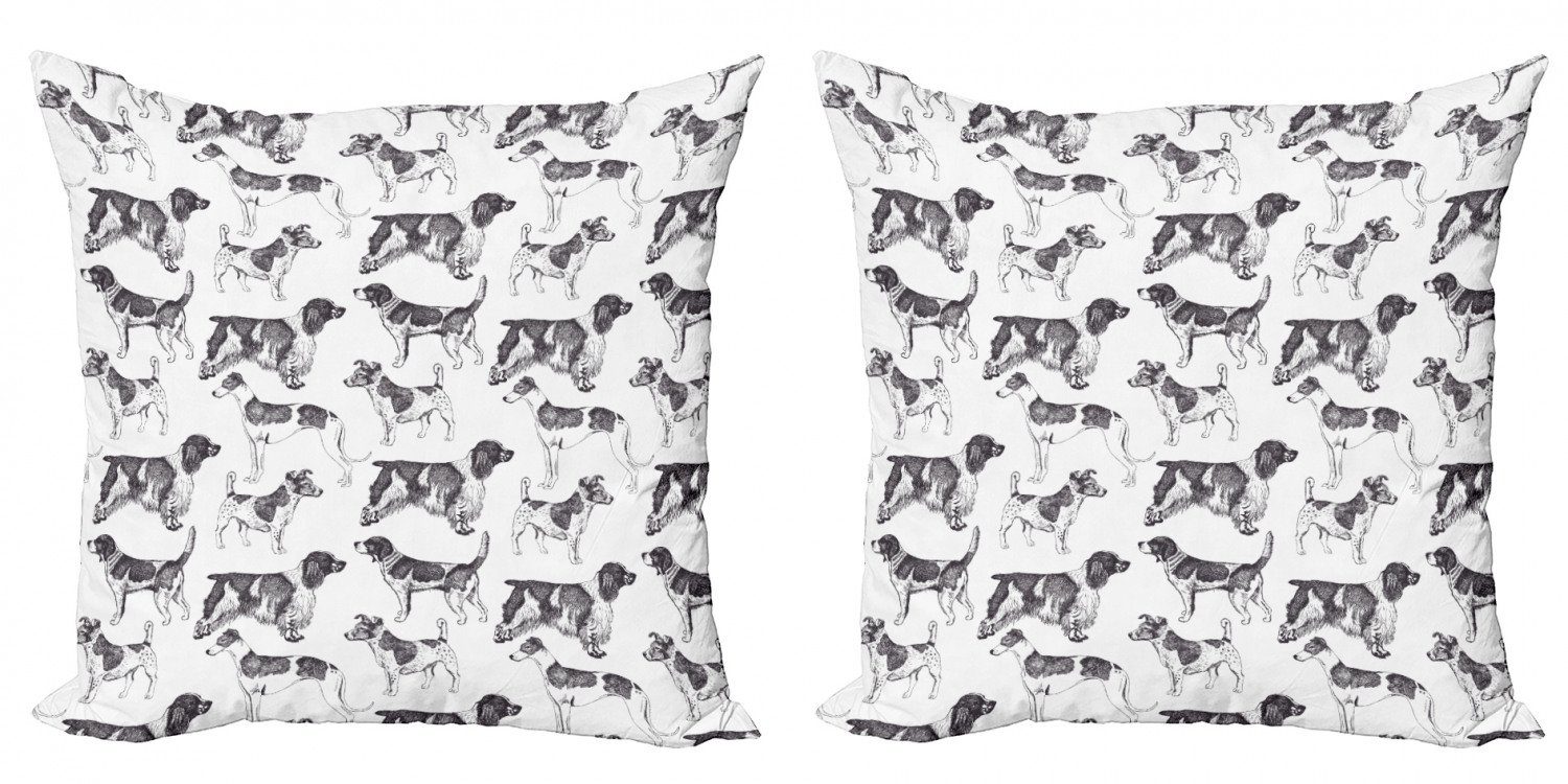 Kissenbezüge Modern Accent Doppelseitiger Digitaldruck, Abakuhaus (2 Stück), Hundeliebhaber Monochrome Hunderassen