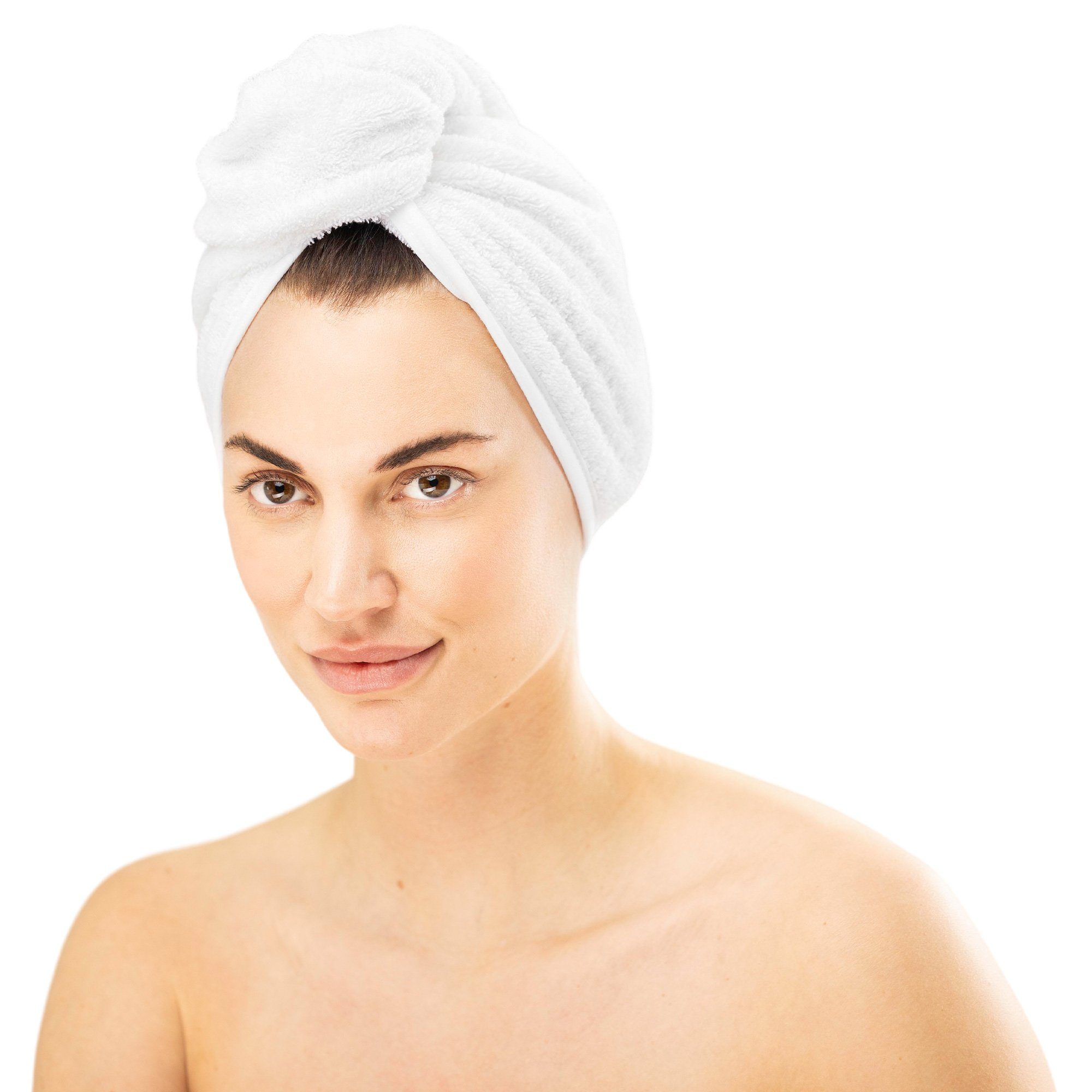 HOMELEVEL Turban-Handtuch Frottee Haarturban für lange Haare aus 100%  Baumwolle in Weiß, (1-St), Frottee Haarturban für lange Haare aus 100%  Baumwolle in Weiß